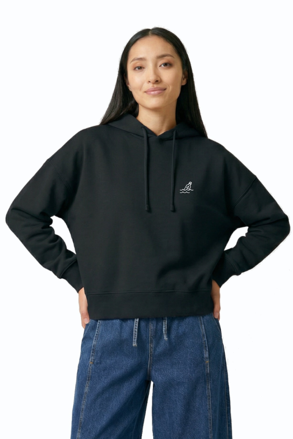 HAFENDIEB Damen vegan Hoodie Flaschenpost Schwarz