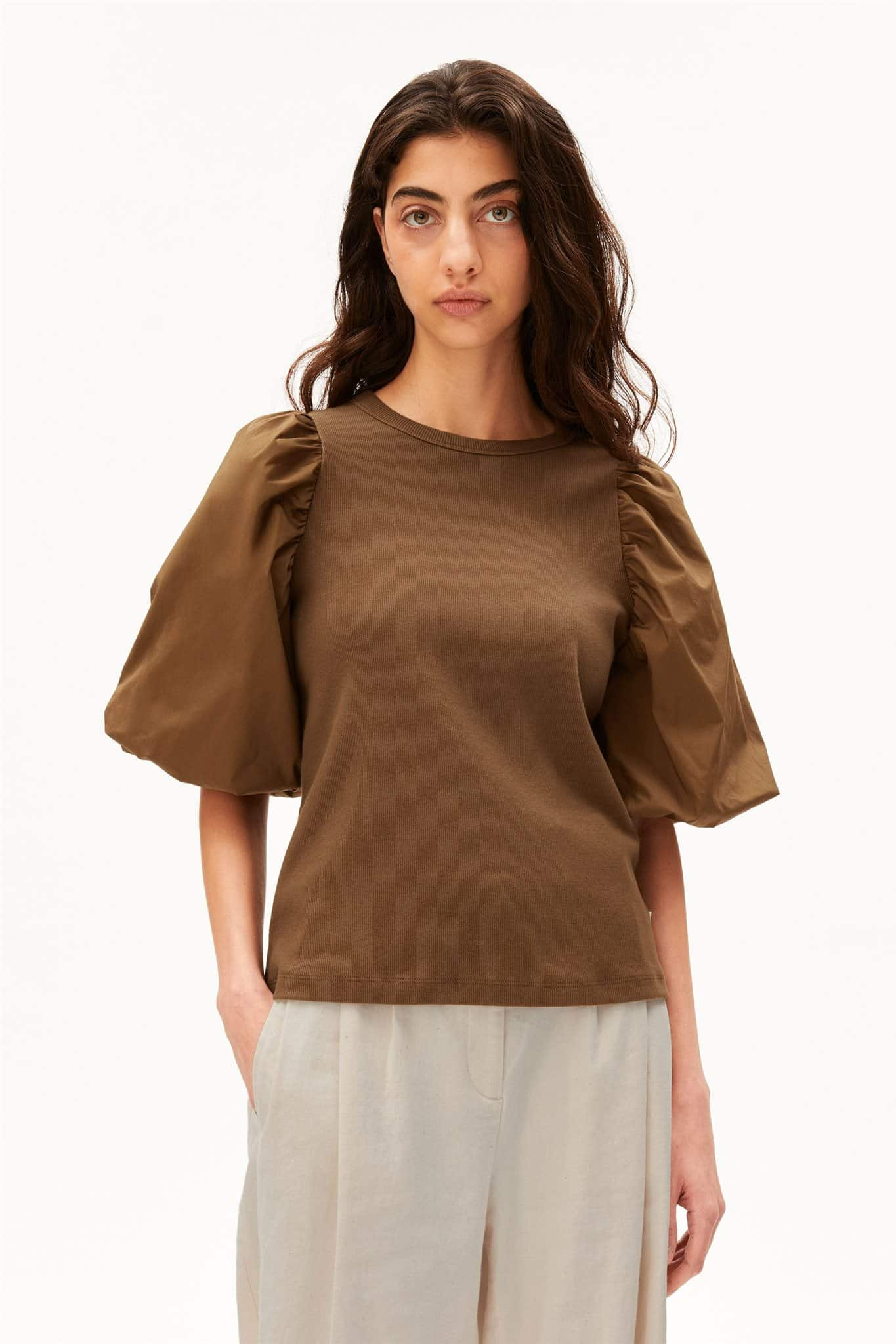 ARMEDANGELS Damen vegan T-Shirt Puff&Atilde;&curren;rmel Braun