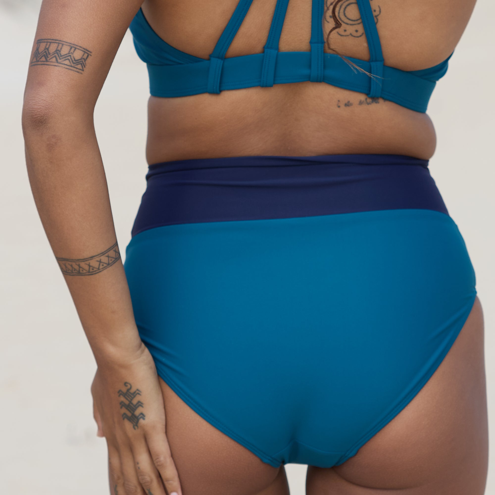 Inaska womens vegan Bikini Bottom Soft High Waist Feel Petrol/ Dark Blue