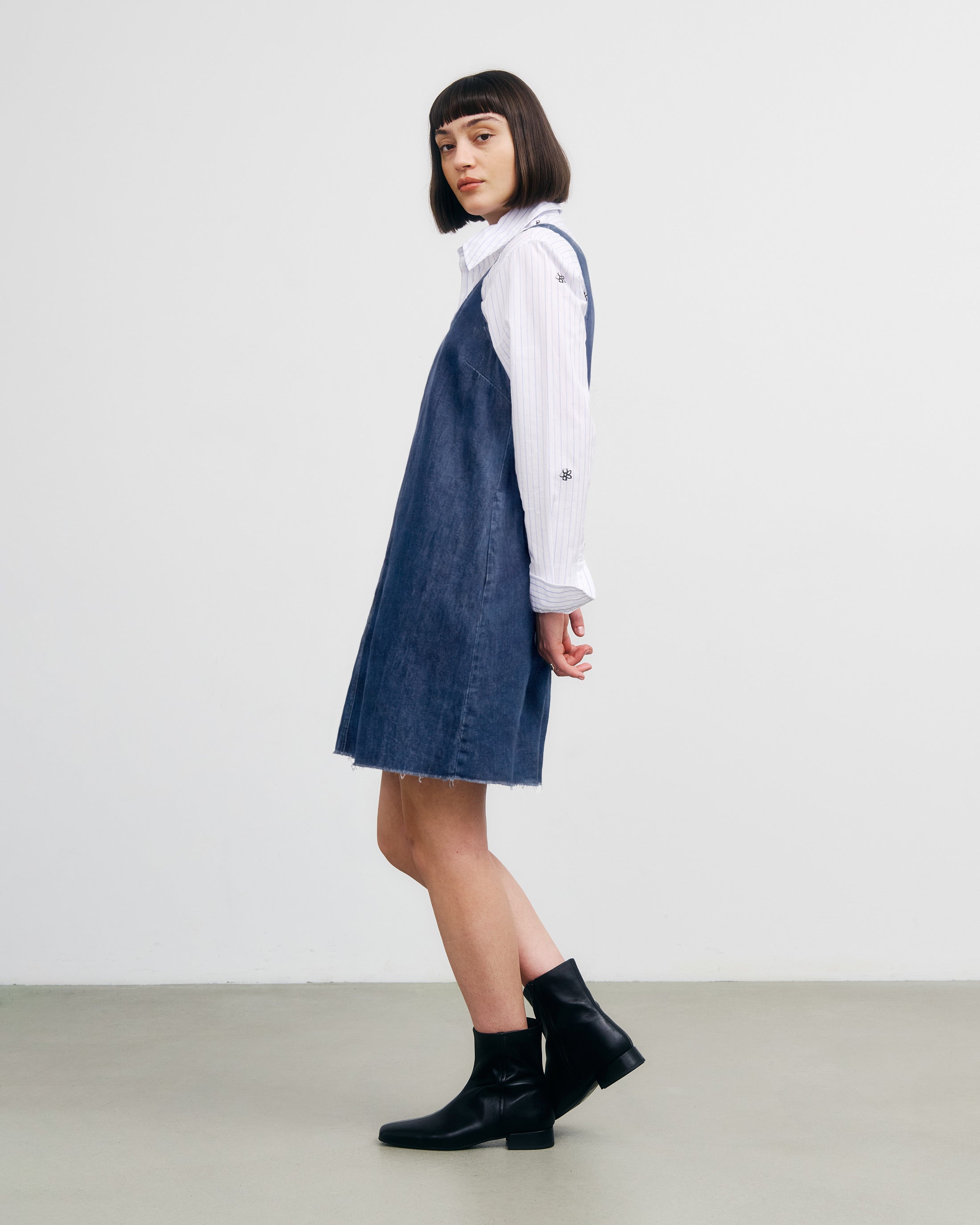Rotholz womens vegan Short Dress Washed Denim