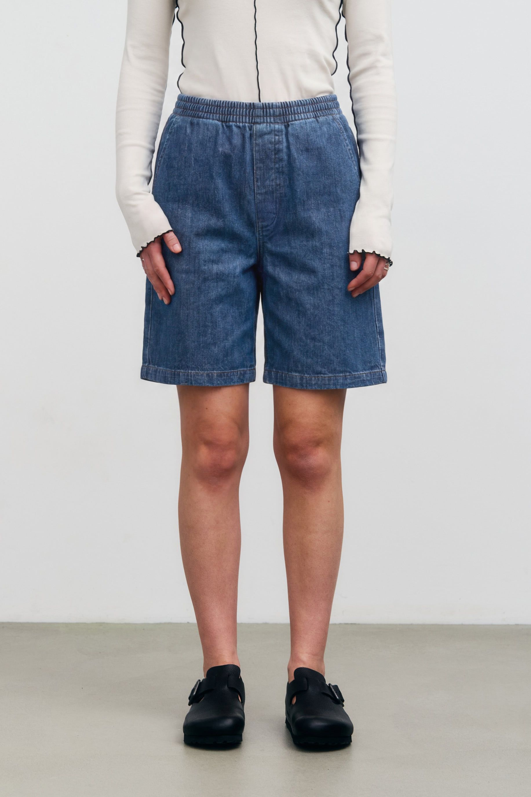 Rotholz Damen vegan Shorts Denim Weit Blau