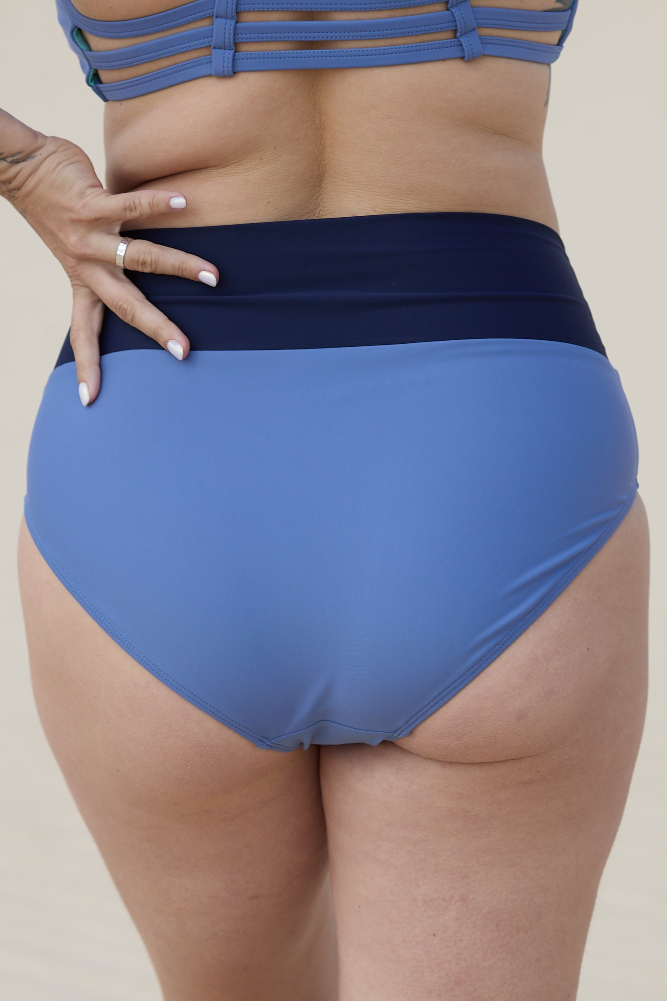Inaska womens vegan Bikini Bottom Soft High Waist Feel Lavender Blue/ Dark Blue