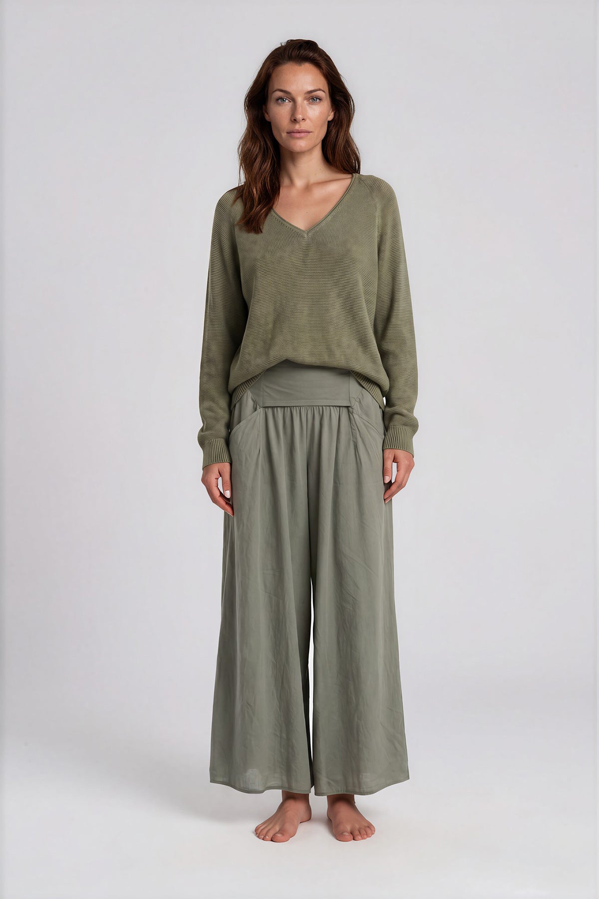 RAVENS VIEW IBIZA womens vegan Sweater Lana Knit Dust Olive