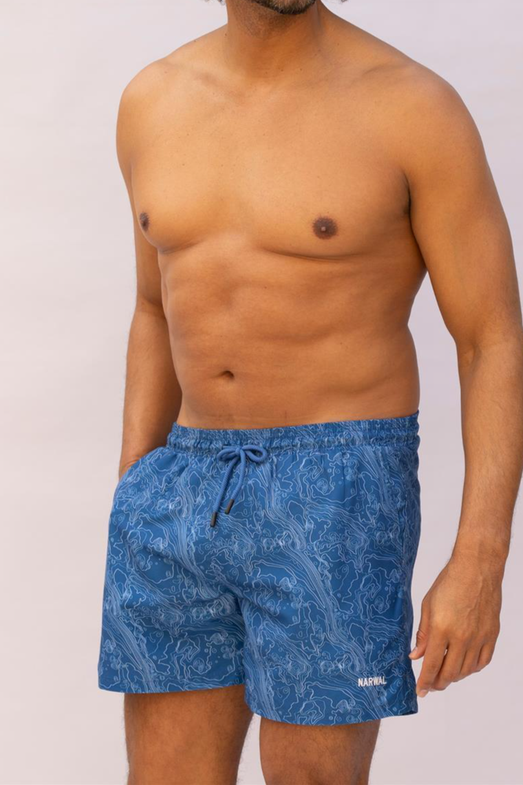 Narwal men vegan Swim Shorts With Print Topo Map Blue