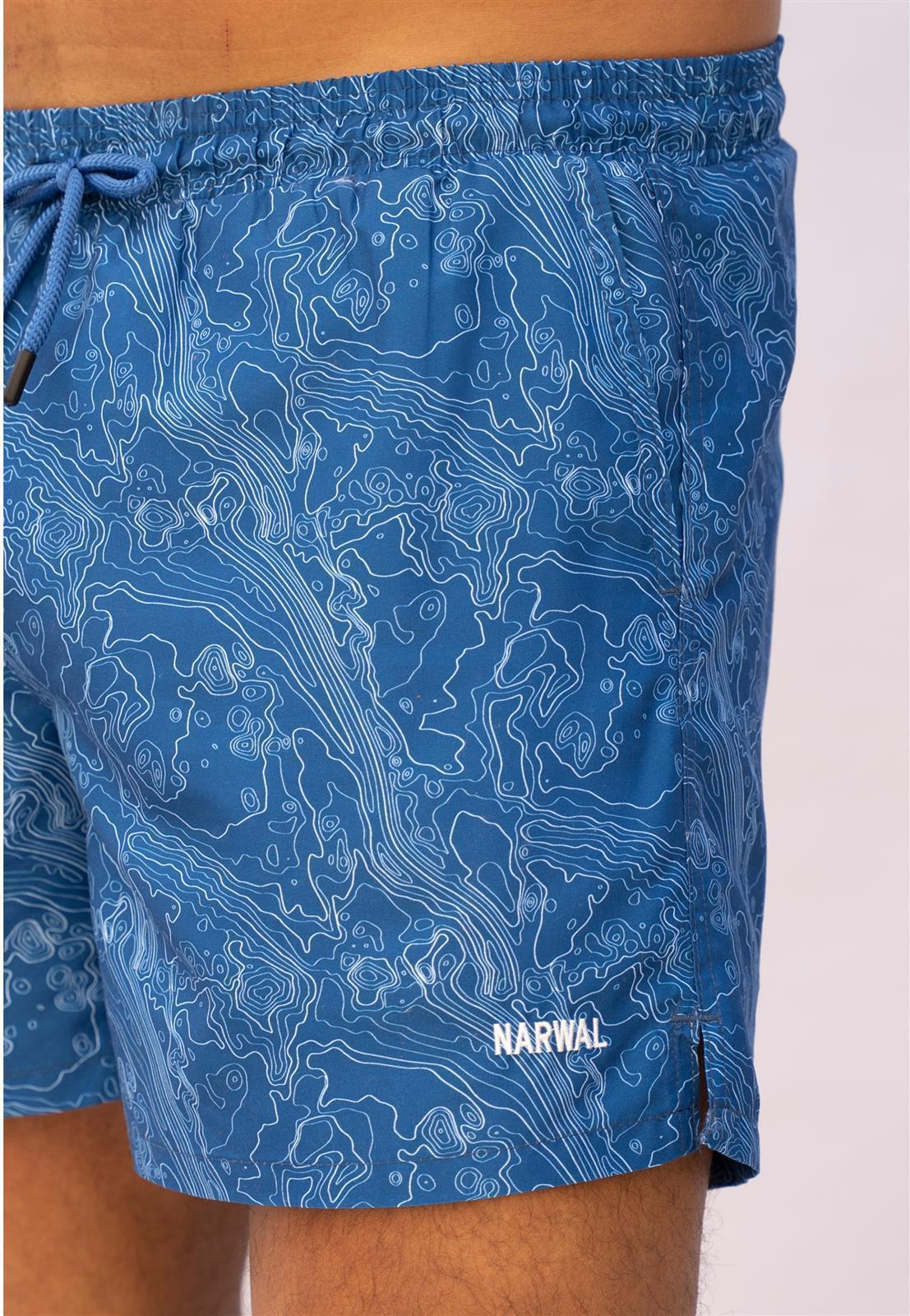 Narwal men vegan Swim Shorts With Print Topo Map Blue