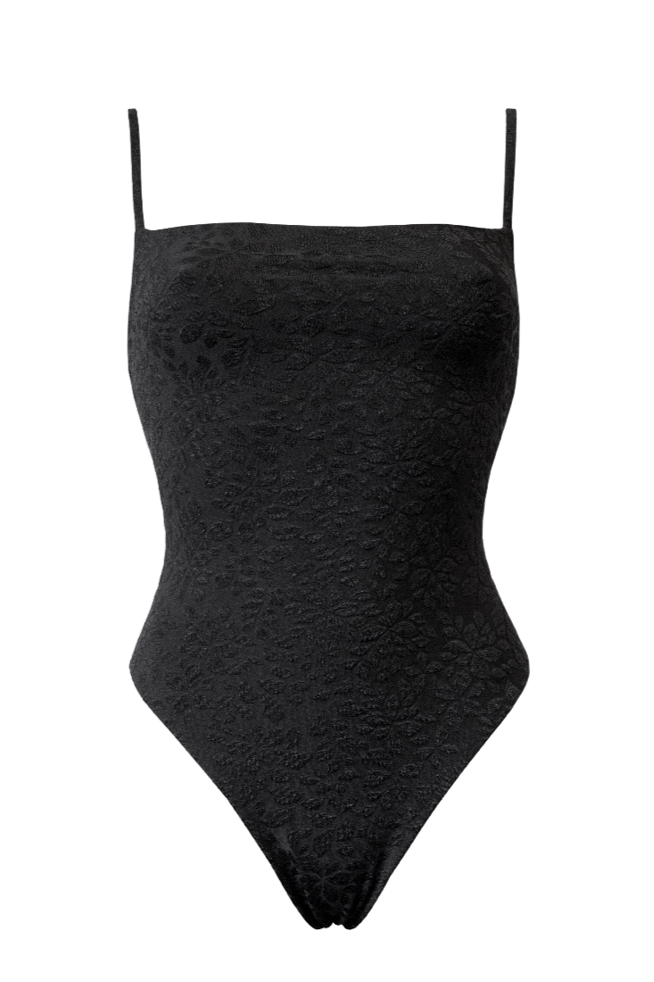 Anekdot womens vegan Swimsuit Alba Black Floral Jacquard
