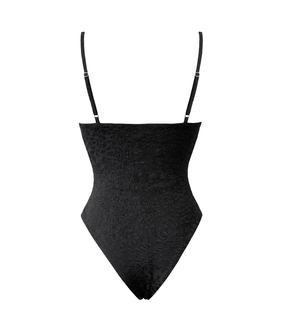 Anekdot womens vegan Swimsuit Alba Black Floral Jacquard