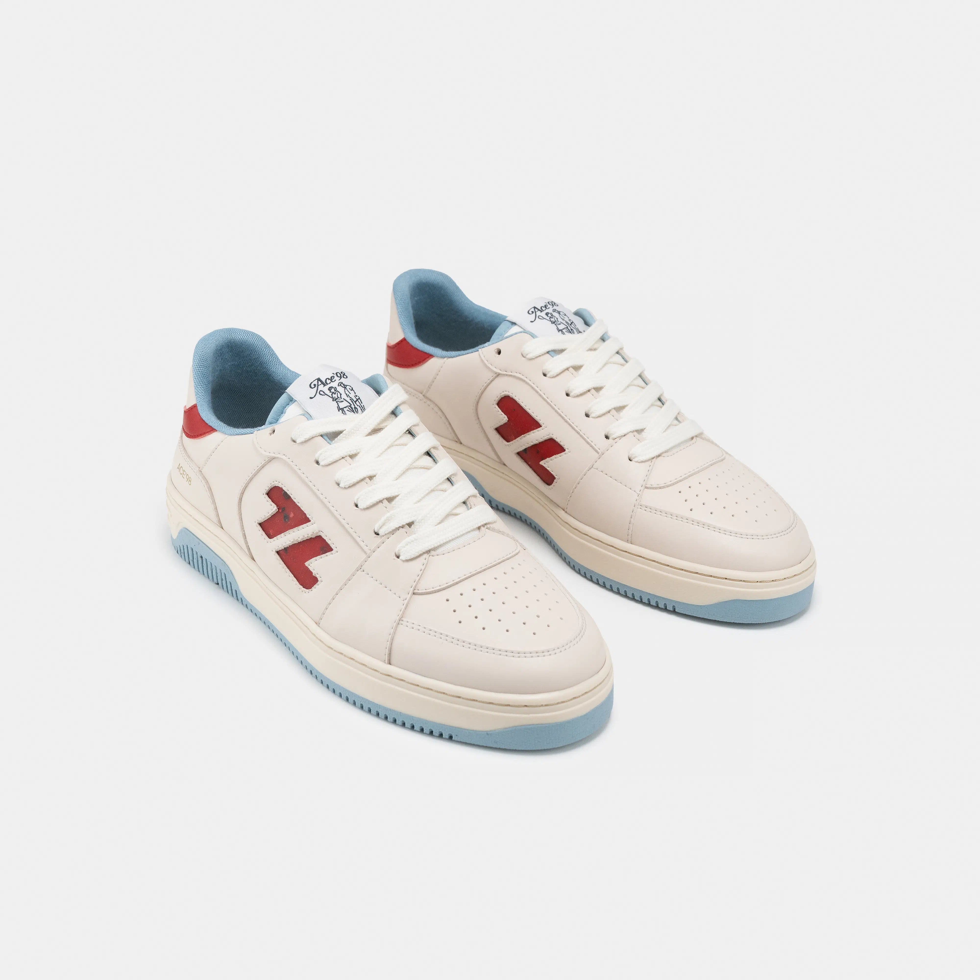 Zèta men vegan Sneakers Ace 98 Light Blue/ Red