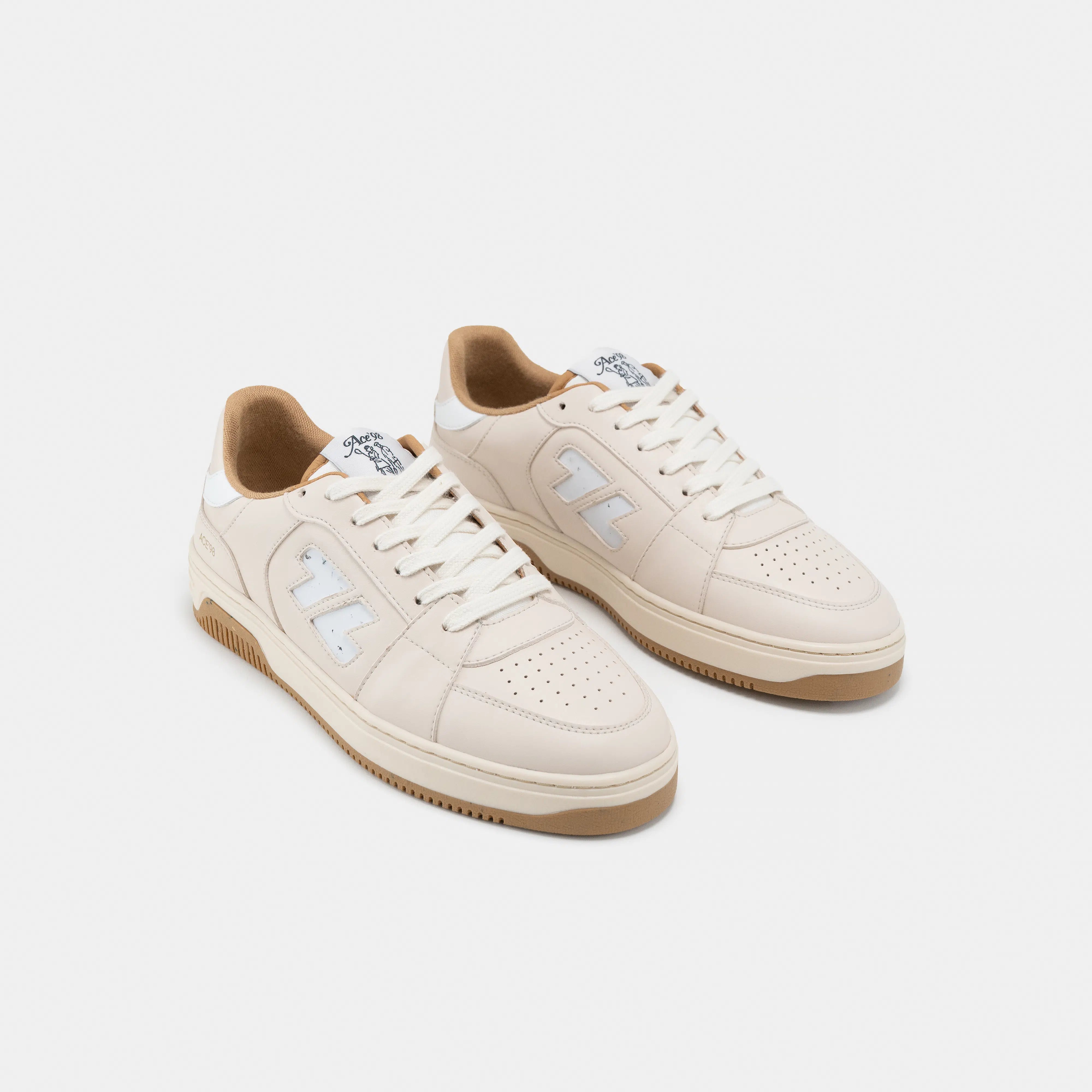 Zèta men vegan Sneakers Ace 98 White/ Camel Brown