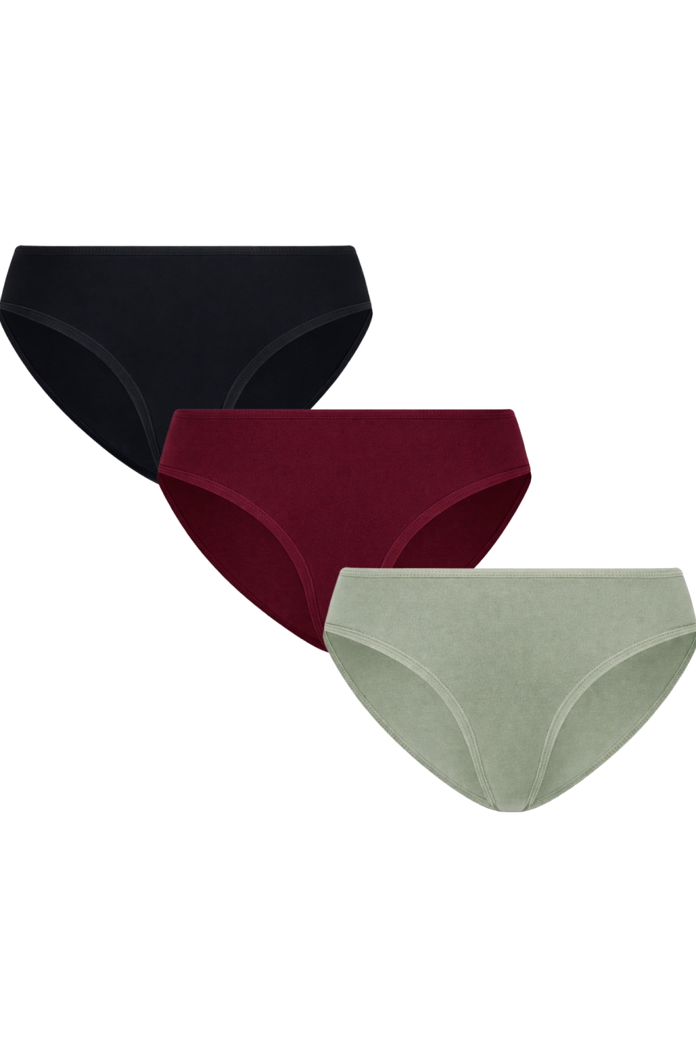 Albero Natur womens vegan Multipack 3x Briefs Classic Black/Aubergine/Iceberg Green