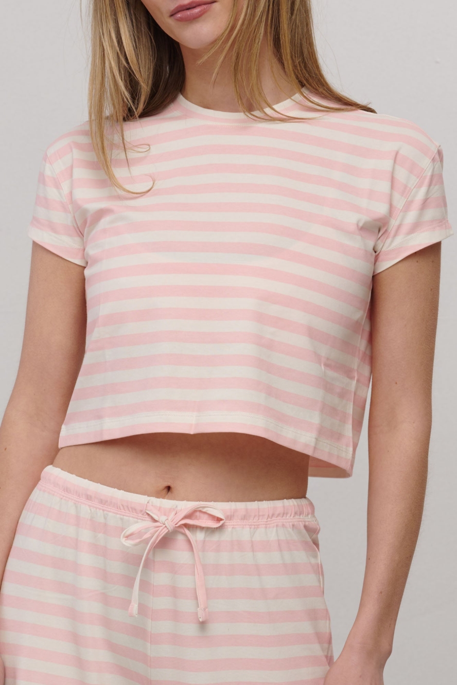 SEAAV womens vegan T-Shirt Sailor Stripe Picnic Pink