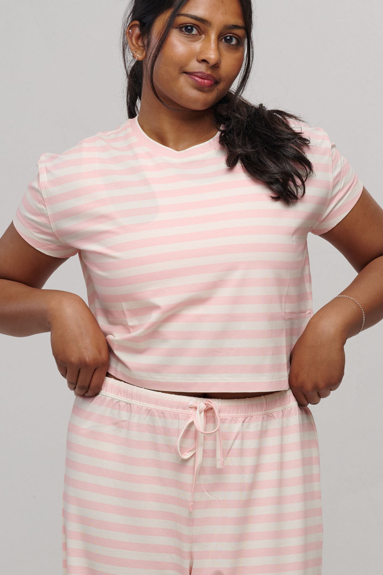 SEAAV womens vegan T-Shirt Sailor Stripe Picnic Pink