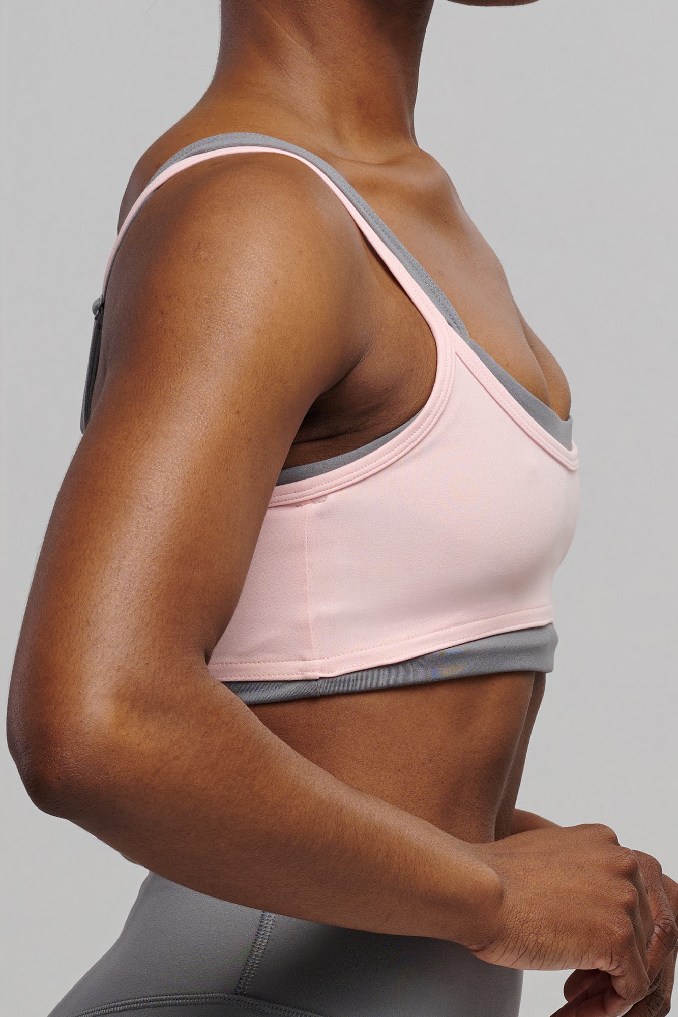 SEAAV womens vegan Sports Bra Liftline Layered Strawberry Cream Storm/ Grey