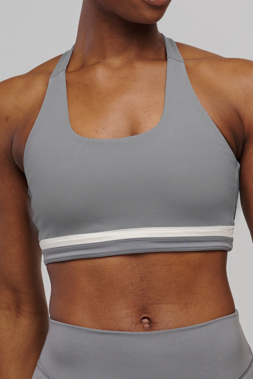 SEAAV Damen vegan Sport-Bh Butterfly Storm Grey/ Satin Linen Wei&Atilde;Ÿ