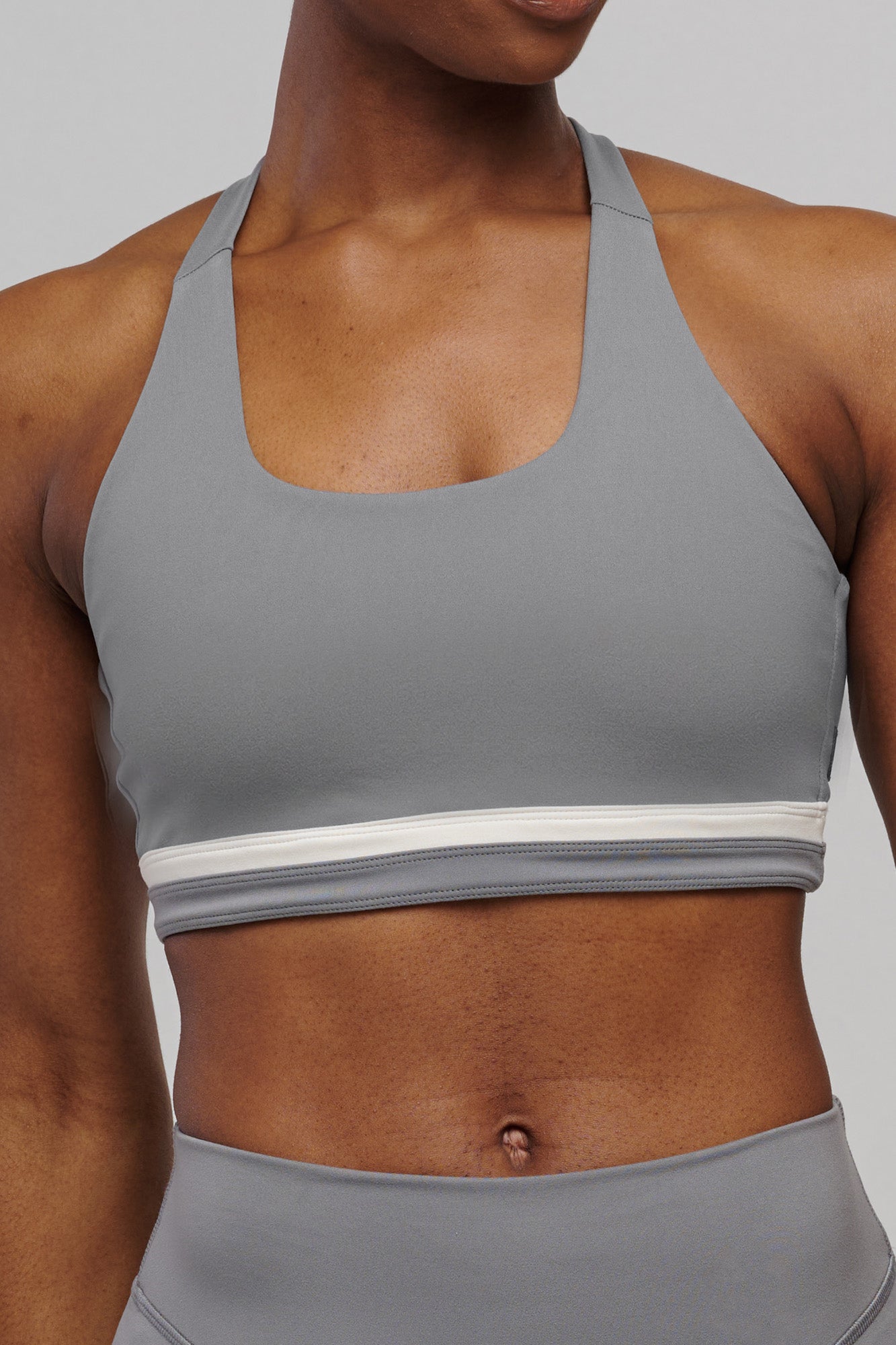 SEAAV womens vegan Sports Bra Butterfly Storm Grey/ Satin Linen White