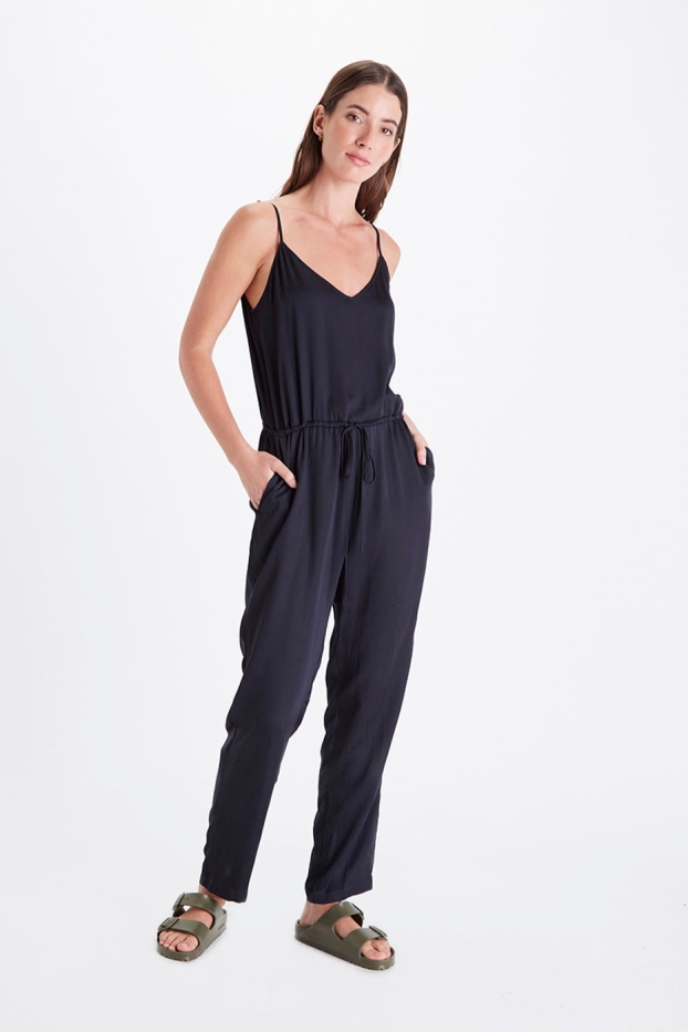 Neu Nomads Damen vegan Jumpsuit Sydney Drawstring Schwarz