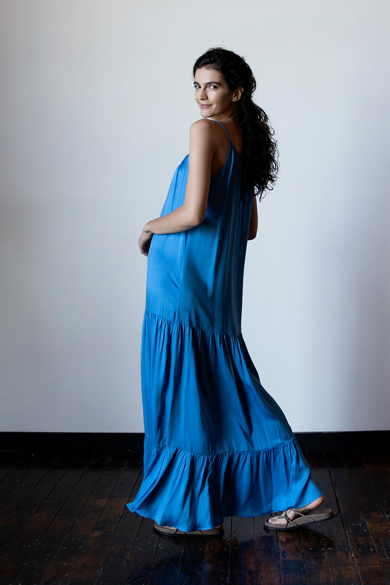 Neu Nomads womens vegan Dress Barcelona Maxi Azure Blue