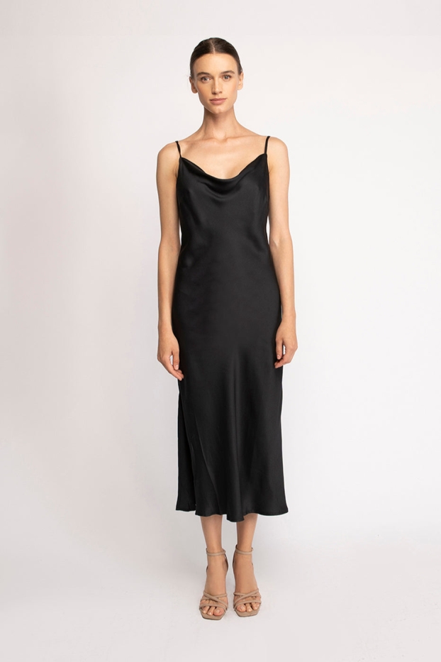 Neu Nomads Damen vegan Kleid Cowl Neck Schwarz