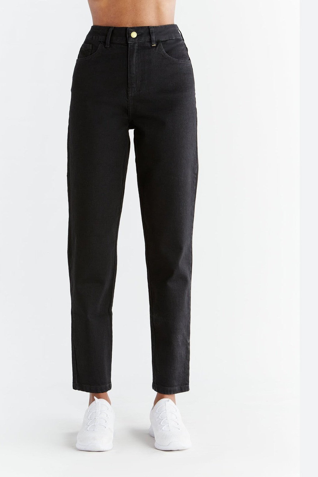 Evermind Damen vegan Jeans Mom Fit Coal Schwarz