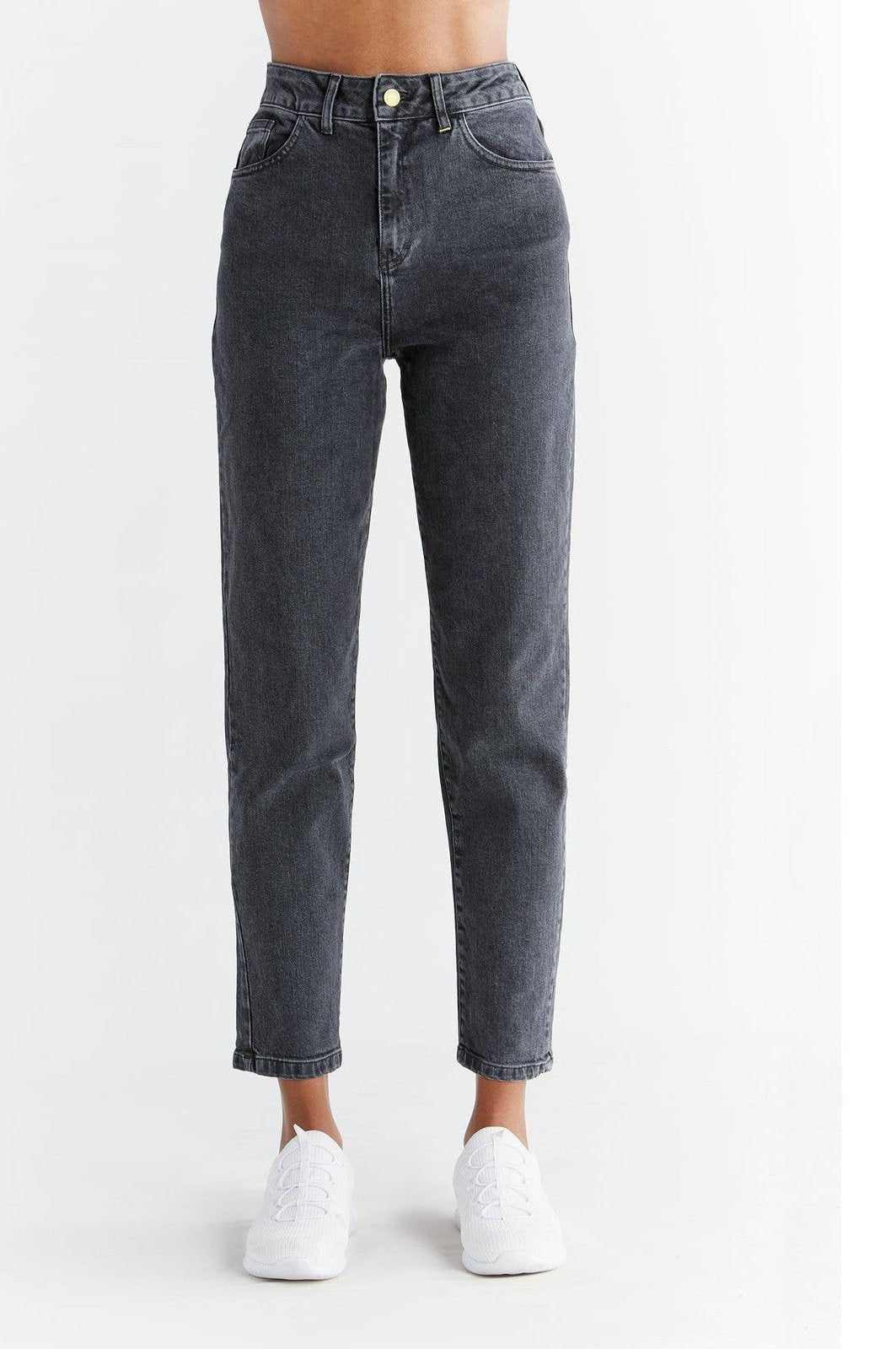 Evermind Damen vegan Jeans Mom Fit Carbon Gray