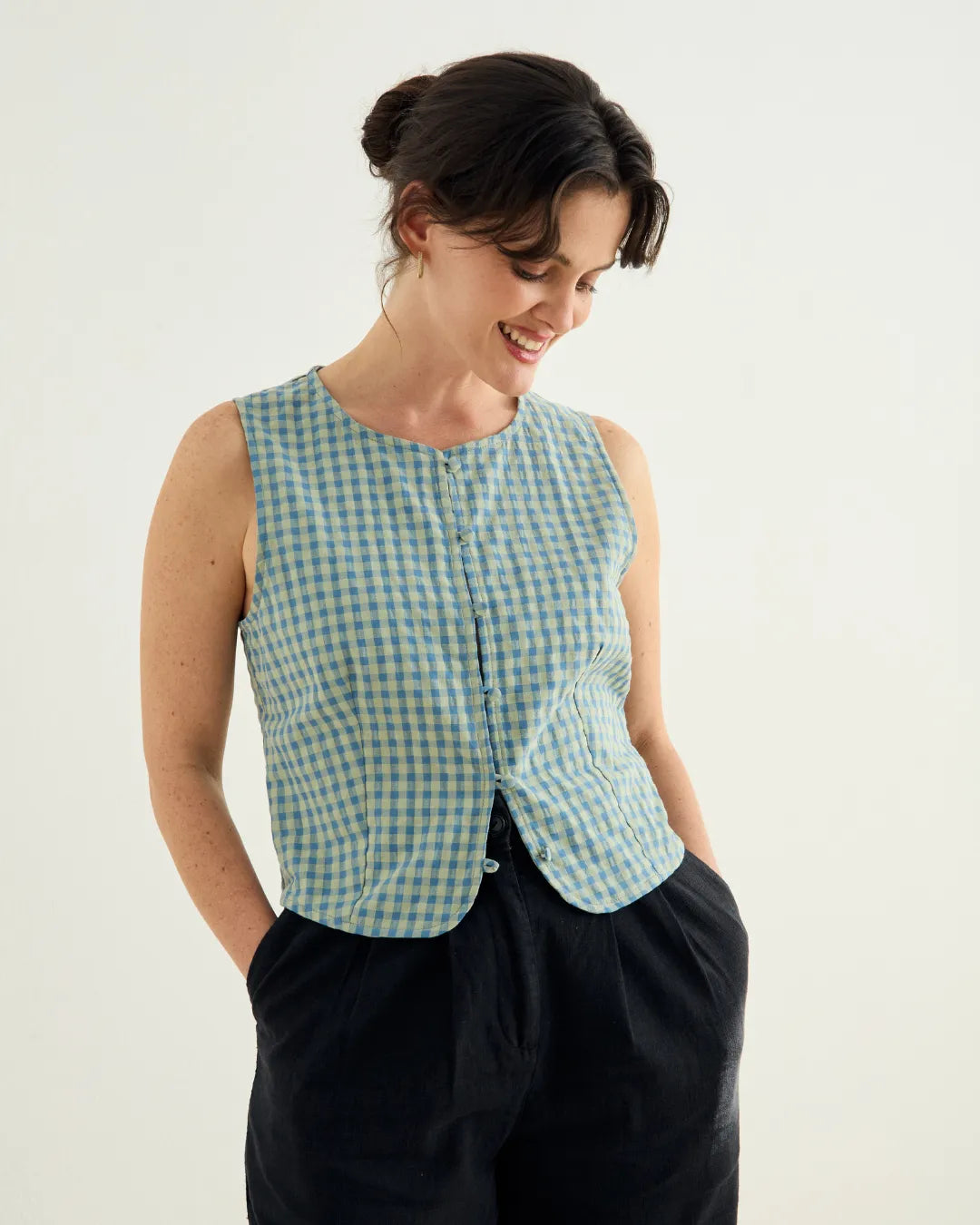 Clotsy womens vegan Vest Leila Vichy Blue