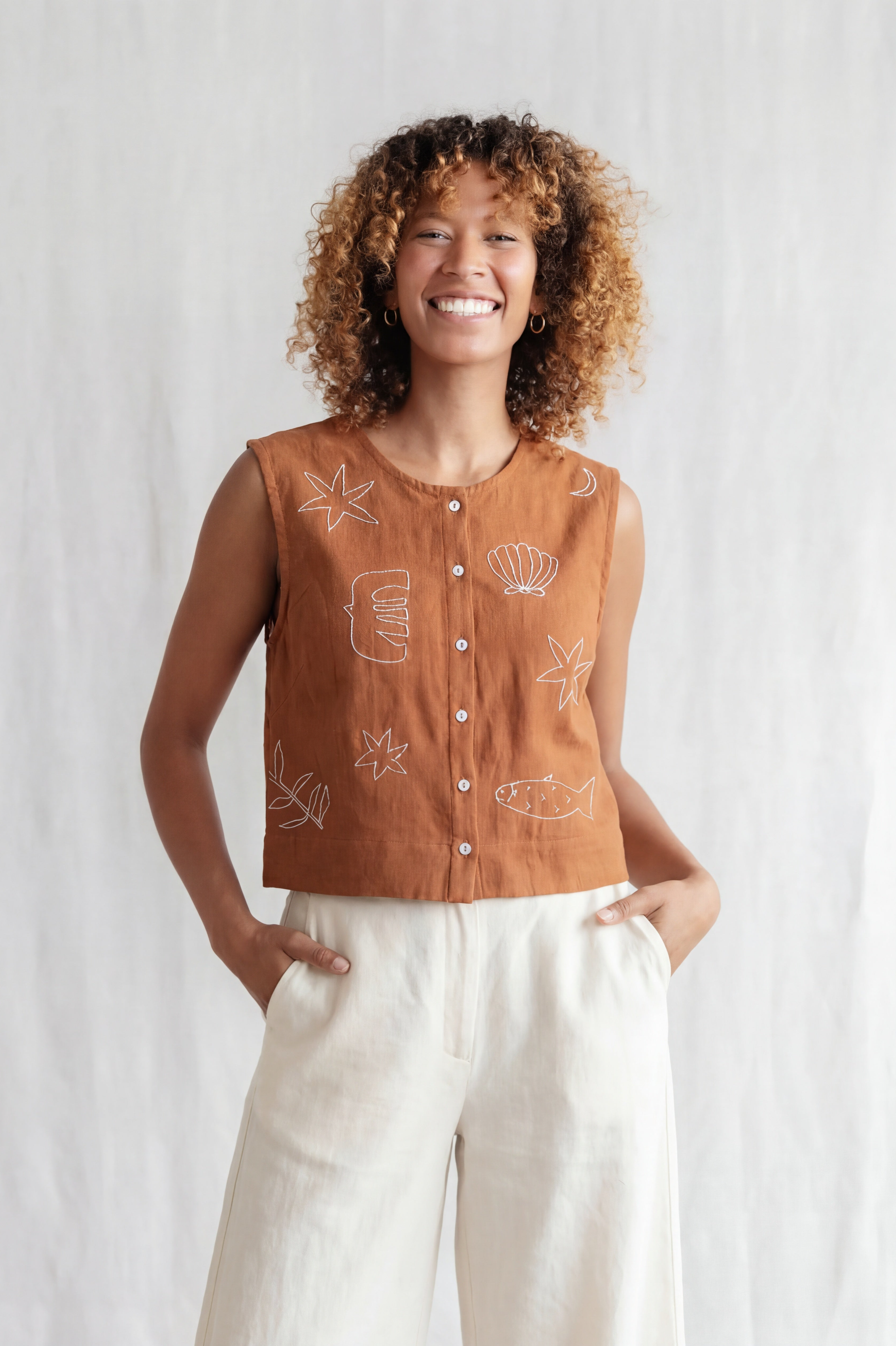 Jyoti - Fair Works Damen vegan Top DIYAn Haselnussbraun