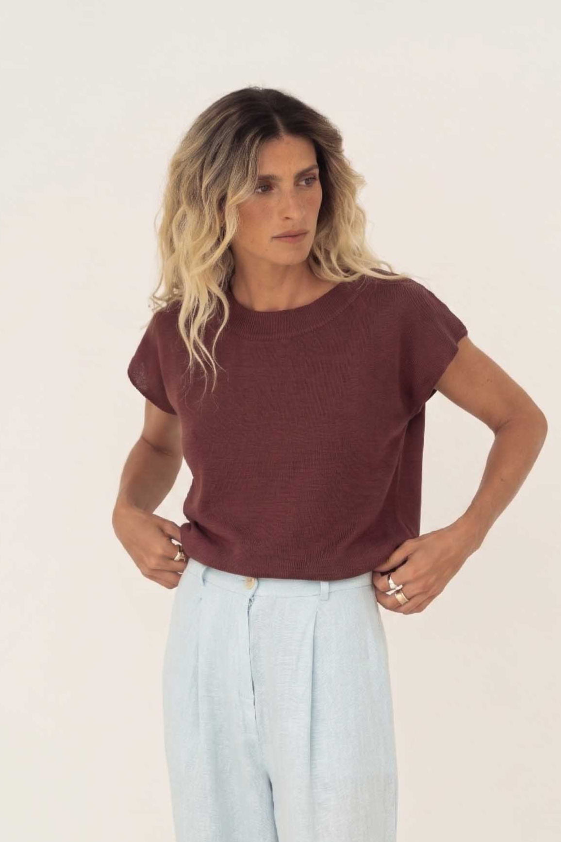 N&Atilde;&curren;z Damen vegan T-Shirt Lucia Knit Braun