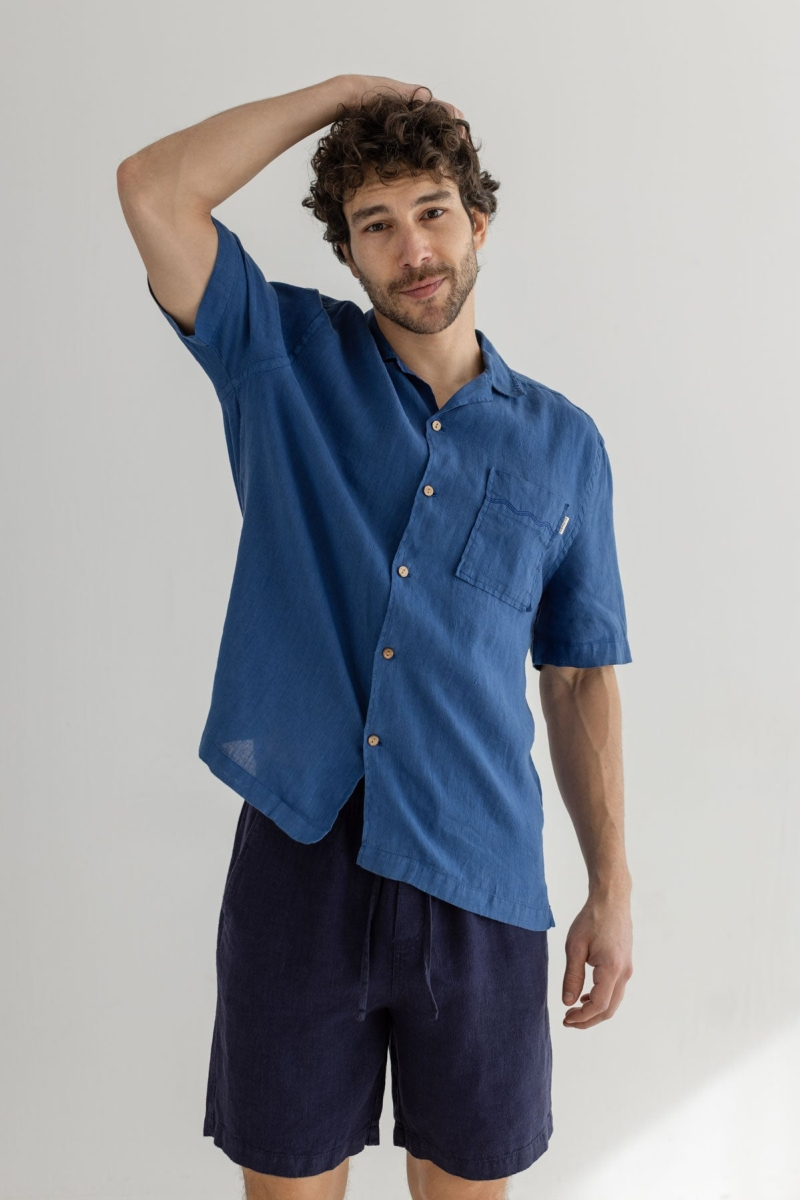 TWOTHIRDS Herren vegan Hemd Olorua Blau
