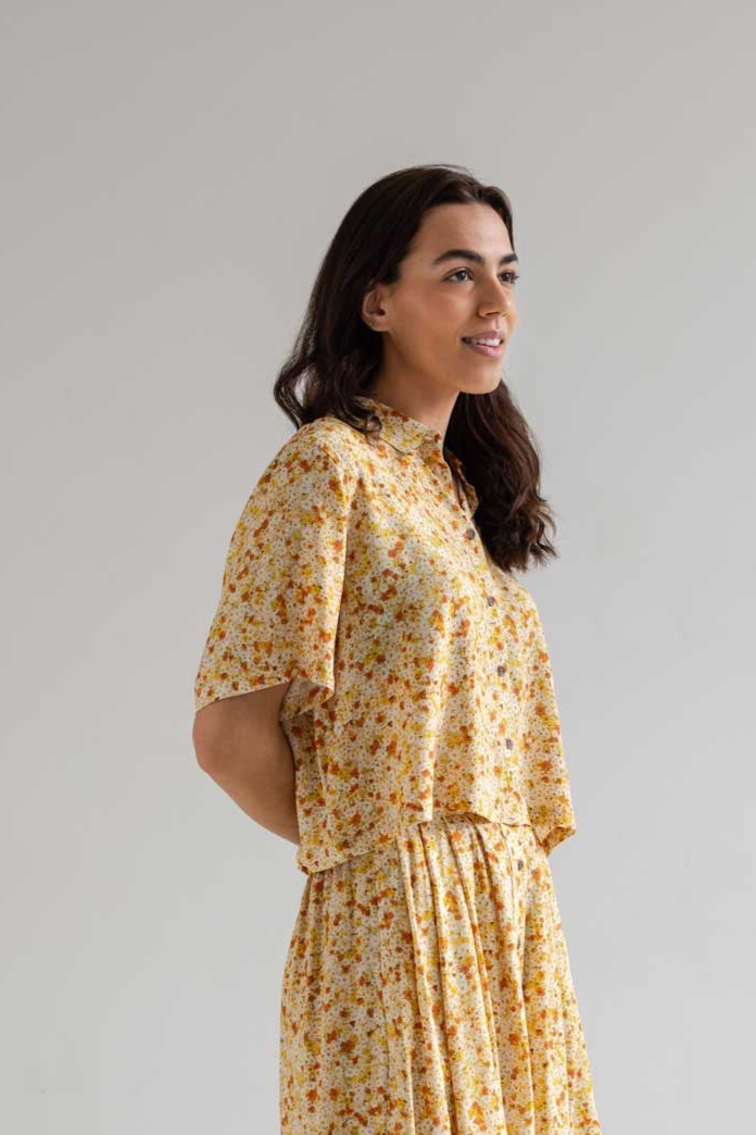 TWOTHIRDS womens vegan Shirt Feroe Golden Flowers Yellow