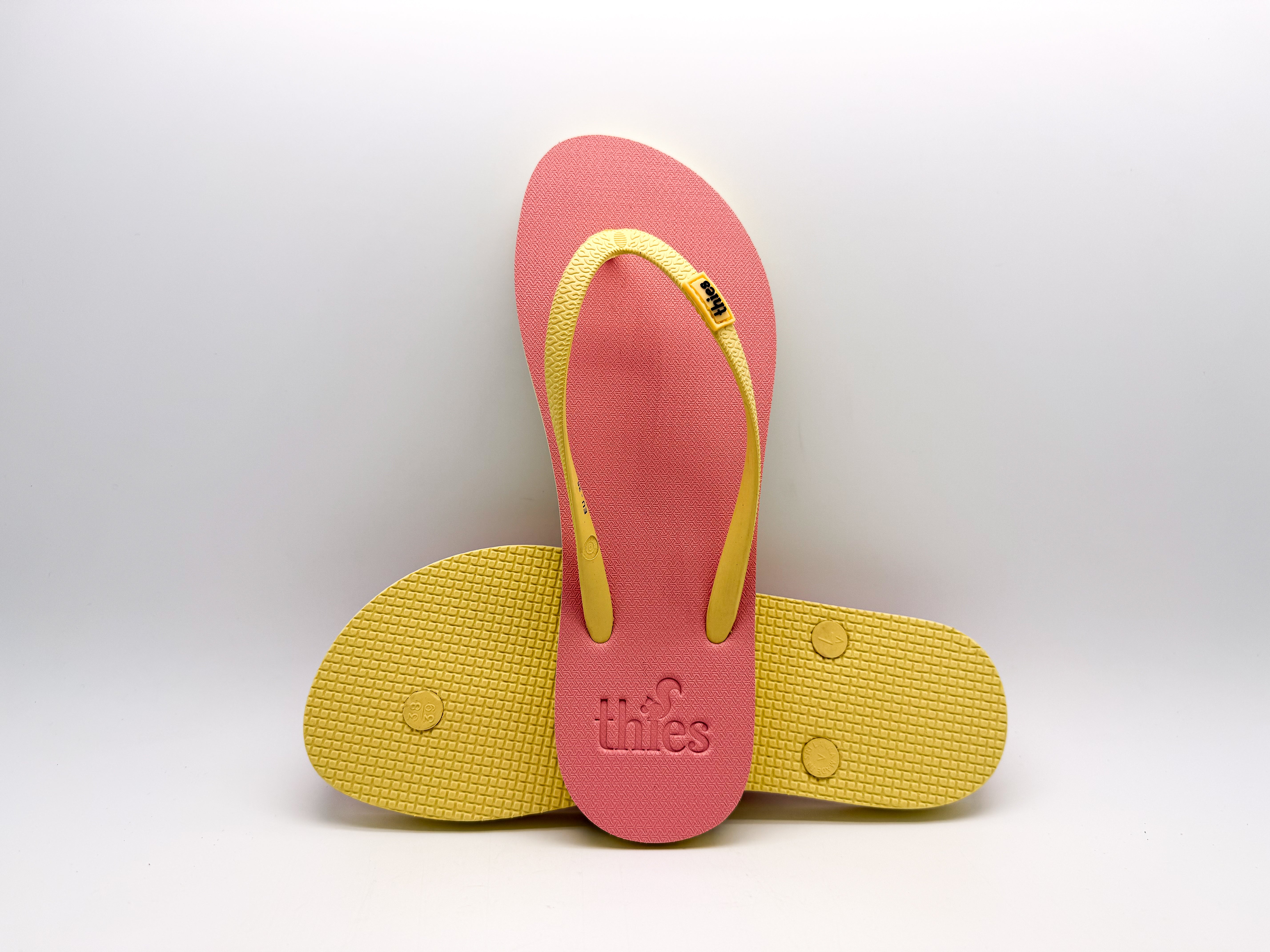 thies womens vegan Flip Flops Eco 2 Tone Lemon/ Rose