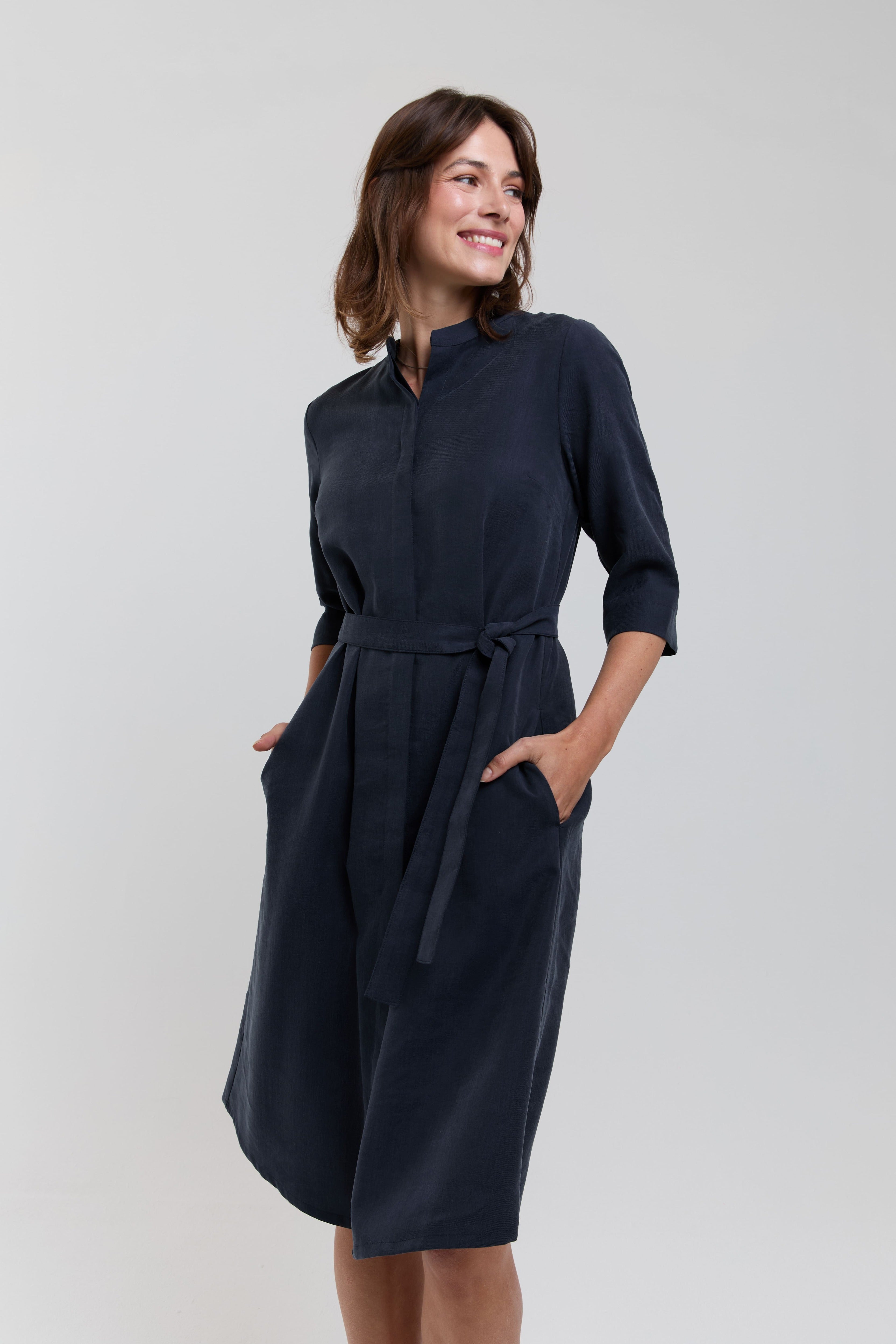 AYANI womens vegan Dress Shirt Anne Dark Blue