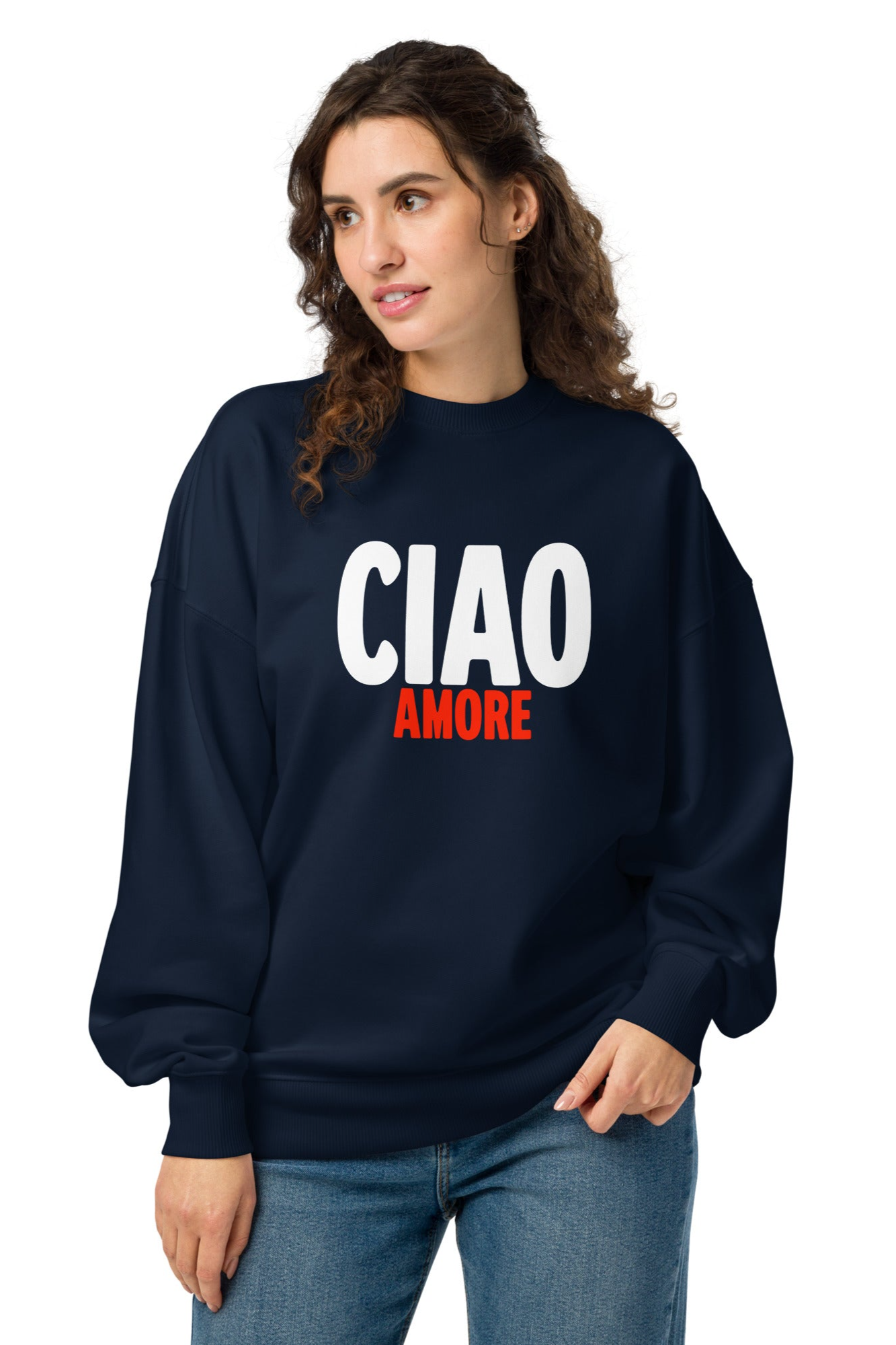 The Refined Spirit Damen vegan Sweatshirt Oversized Ciao Amore French Navy