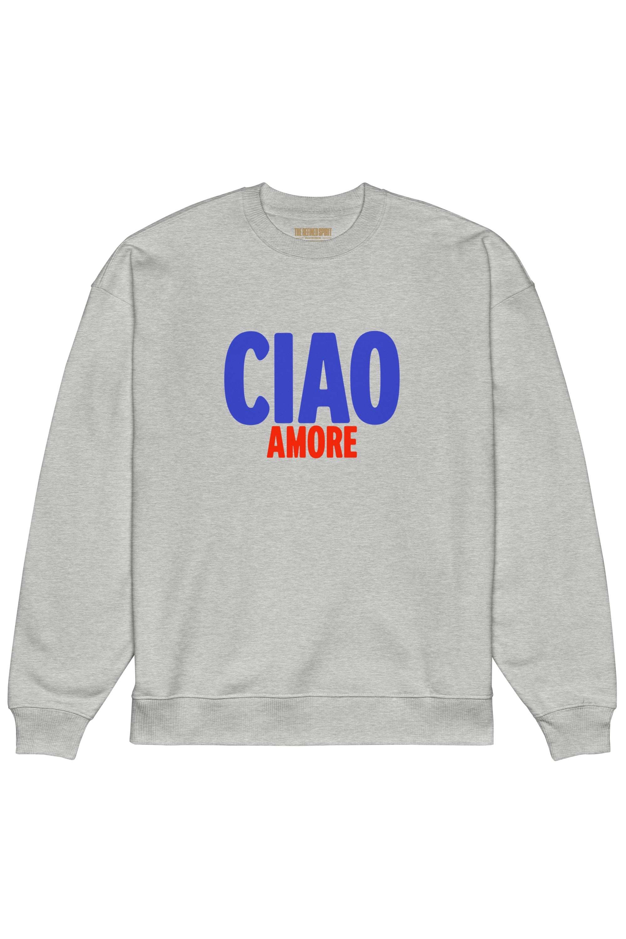 The Refined Spirit Damen vegan Sweatshirt Oversized Ciao Amore Heather Grey