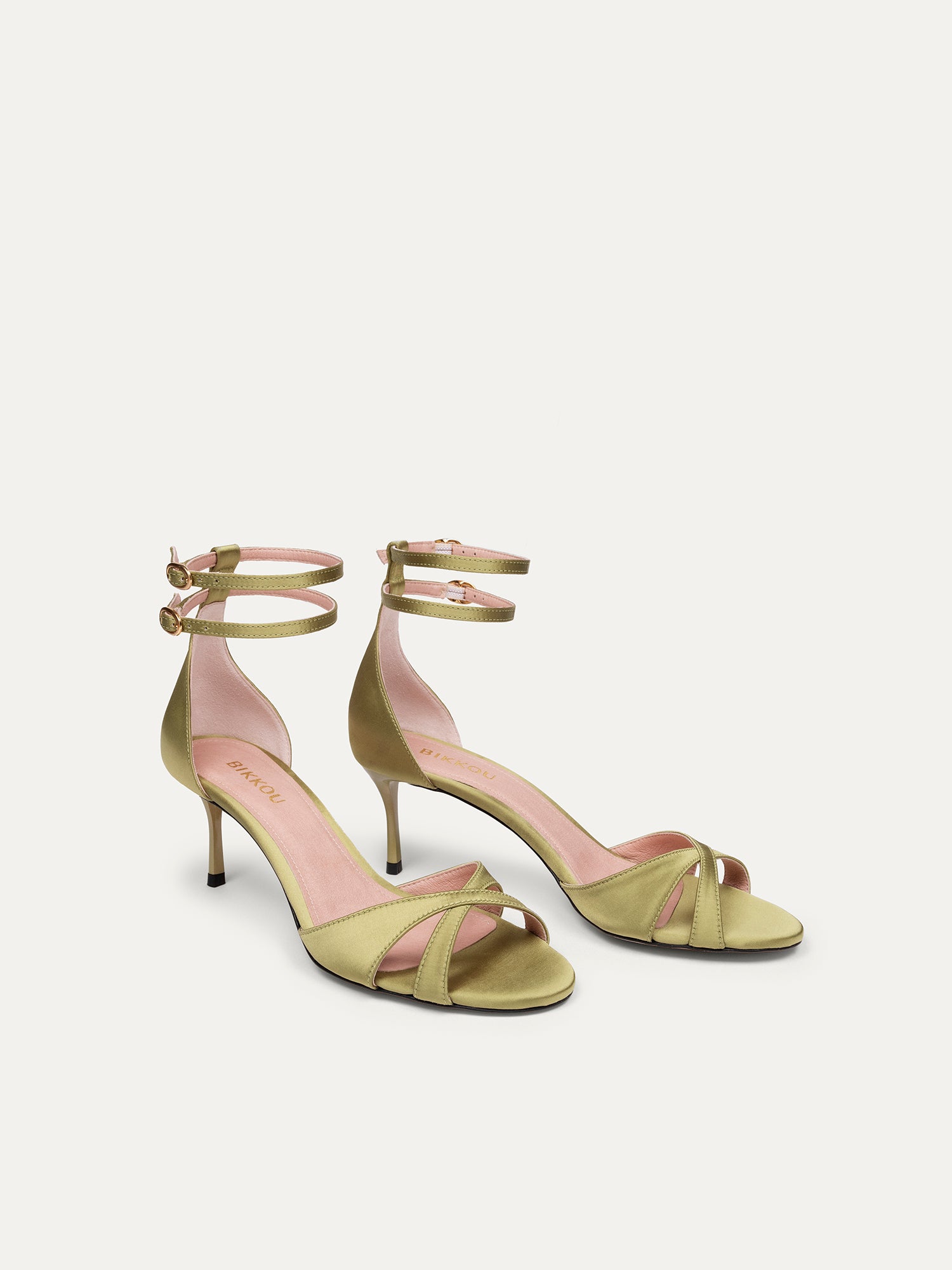 BIKKOU womens vegan Sandals Summer Lunch Green Satin
