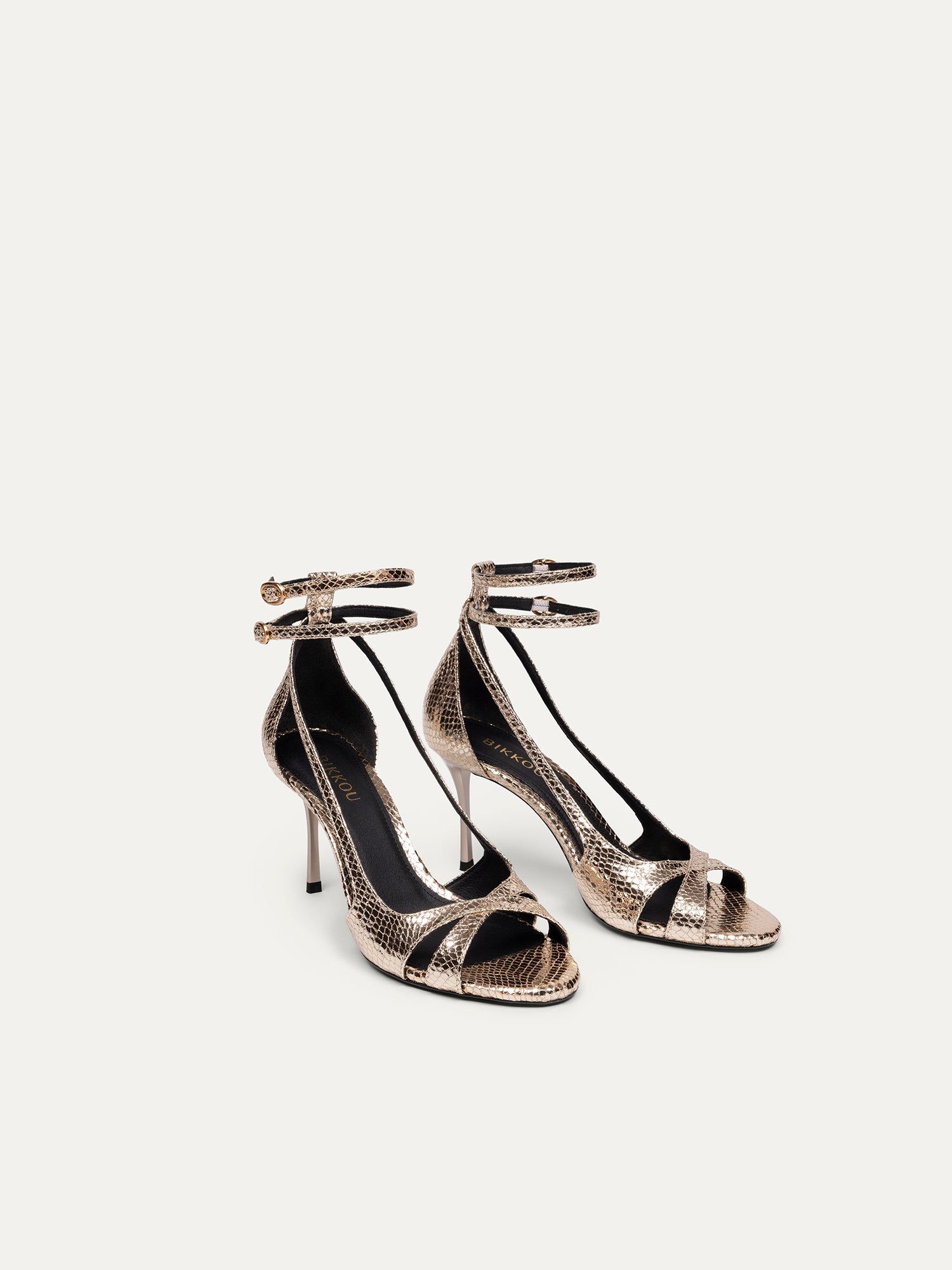 BIKKOU womens vegan Sandals Drinks With Friends Gold Python