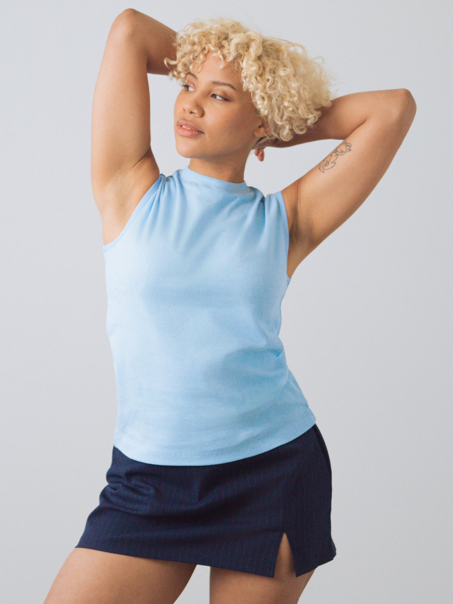 Honest Basics womens vegan Mock Top Sky Blue