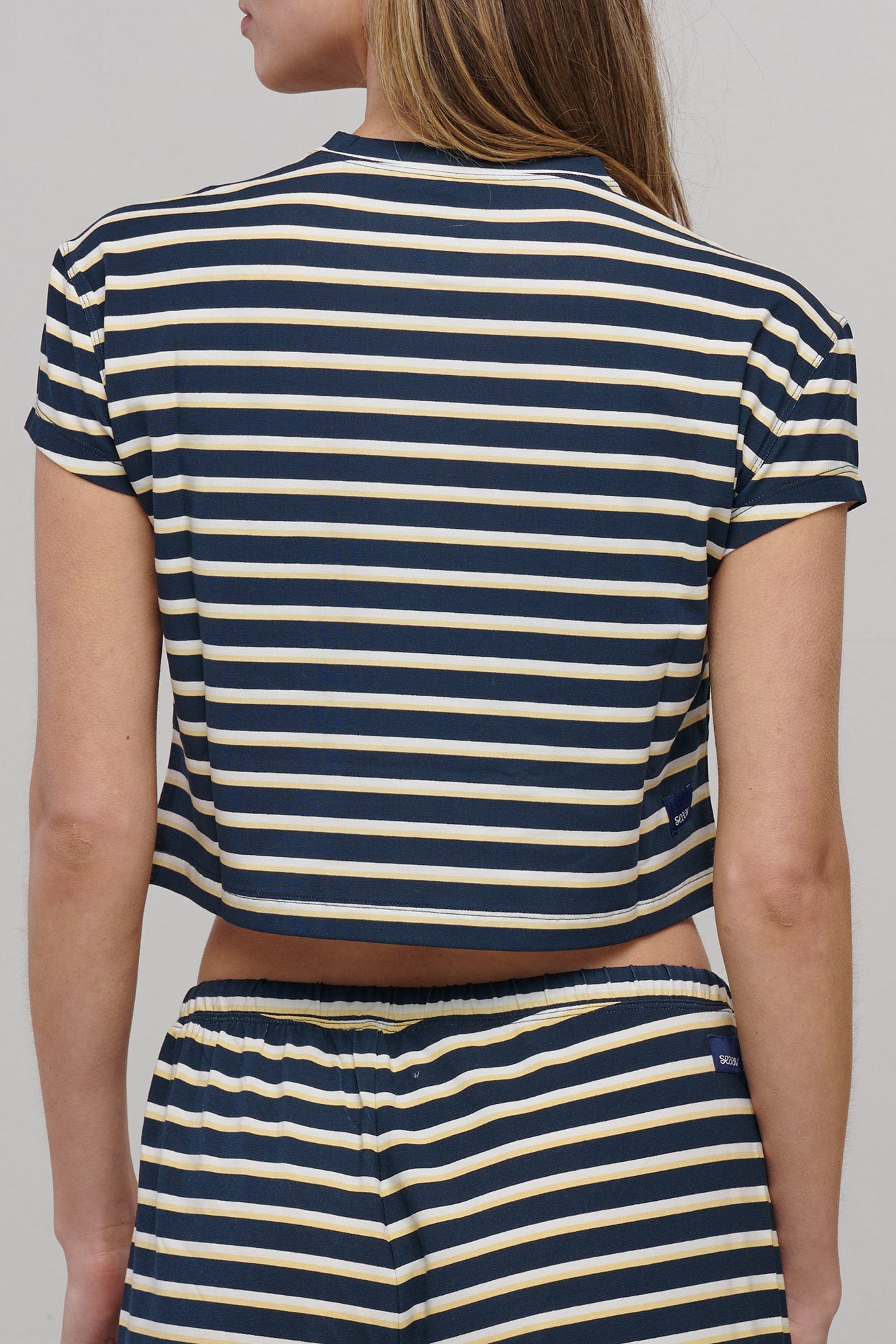 SEAAV womens vegan T-Shirt Sailor Stripe Navy Blue/White
