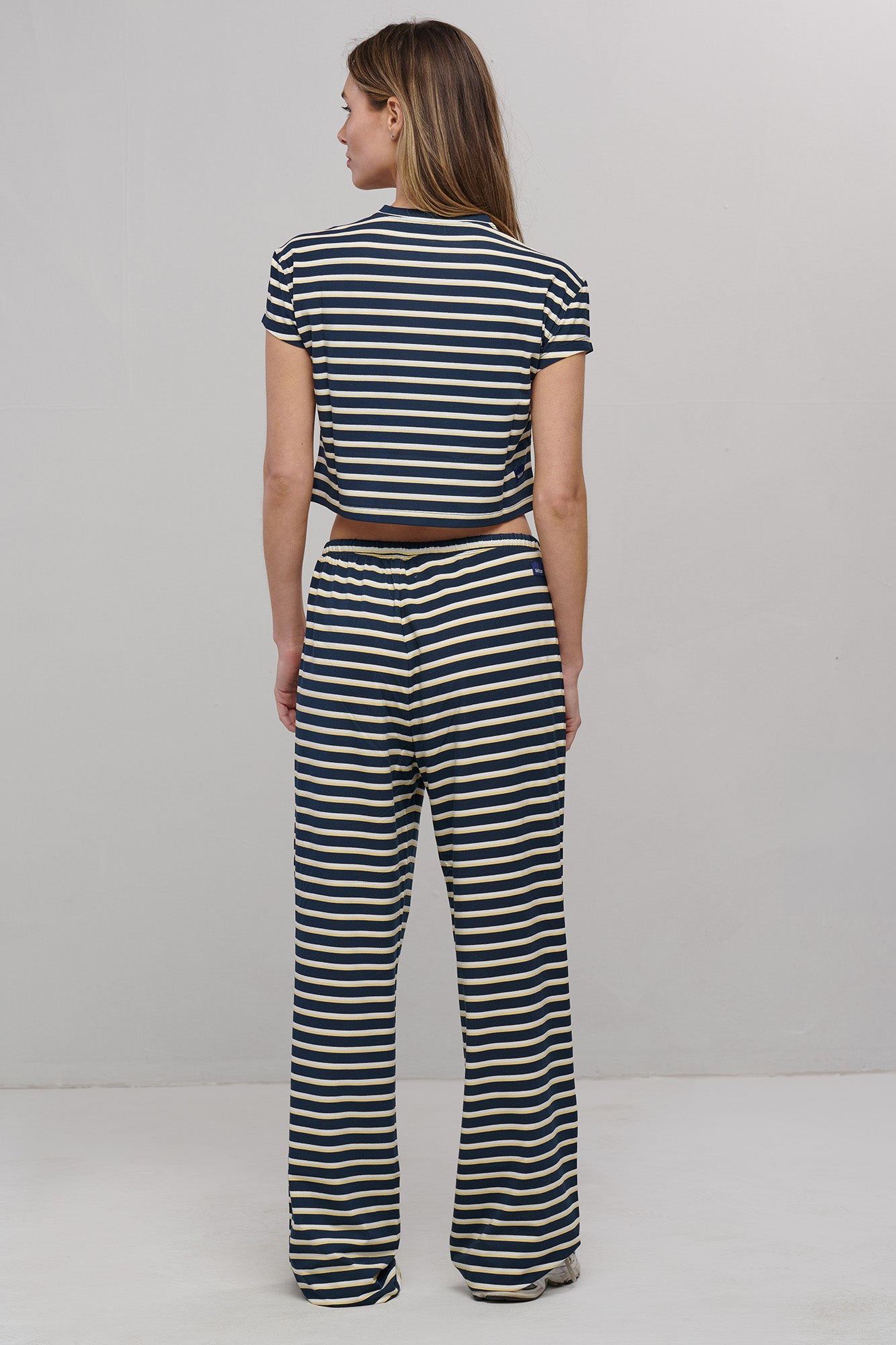 SEAAV womens vegan Pants Sailor Stripe Navy Blue/White