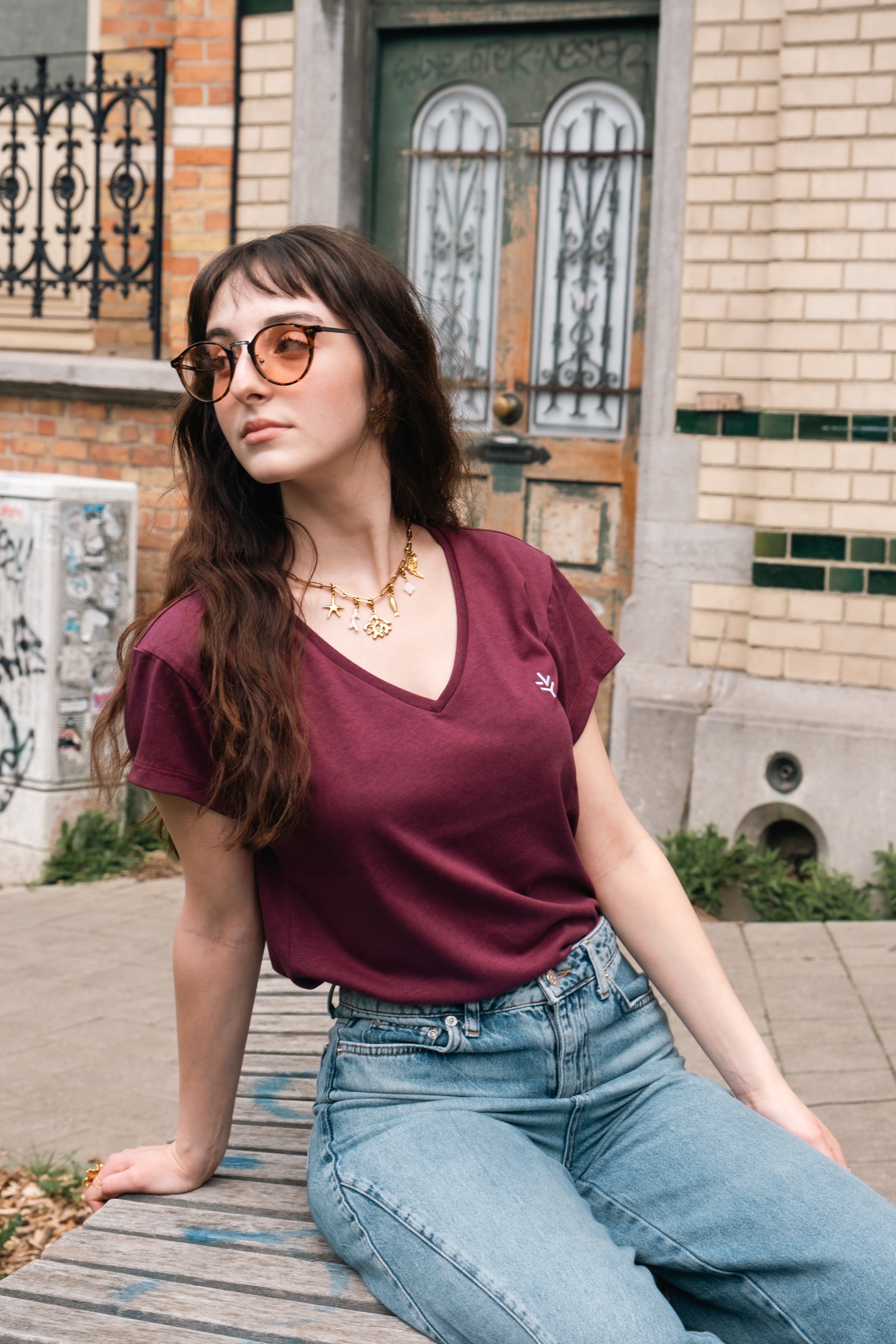 Lucid Collective Damen vegan T-Shirt Harmony Bordeaux