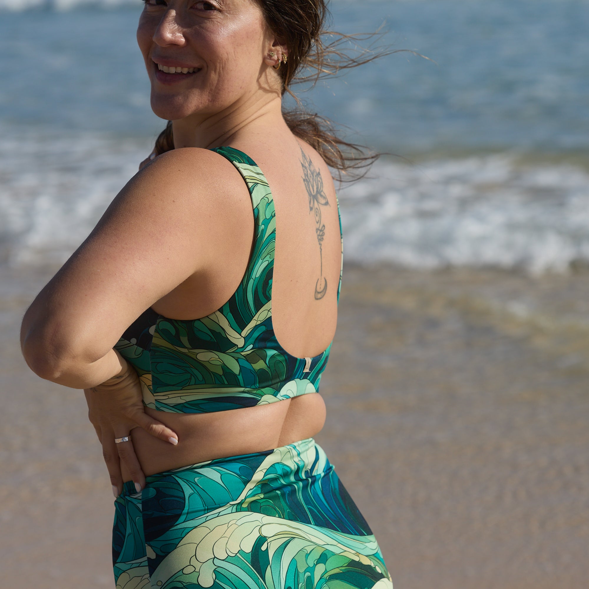 Inaska womens vegan Bikini Top Reversible Pure Wave Petrol