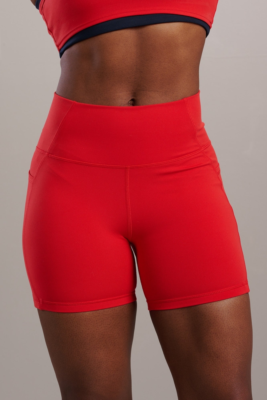 SEAAV womens vegan Shorts Biker 5" With Pockets Red