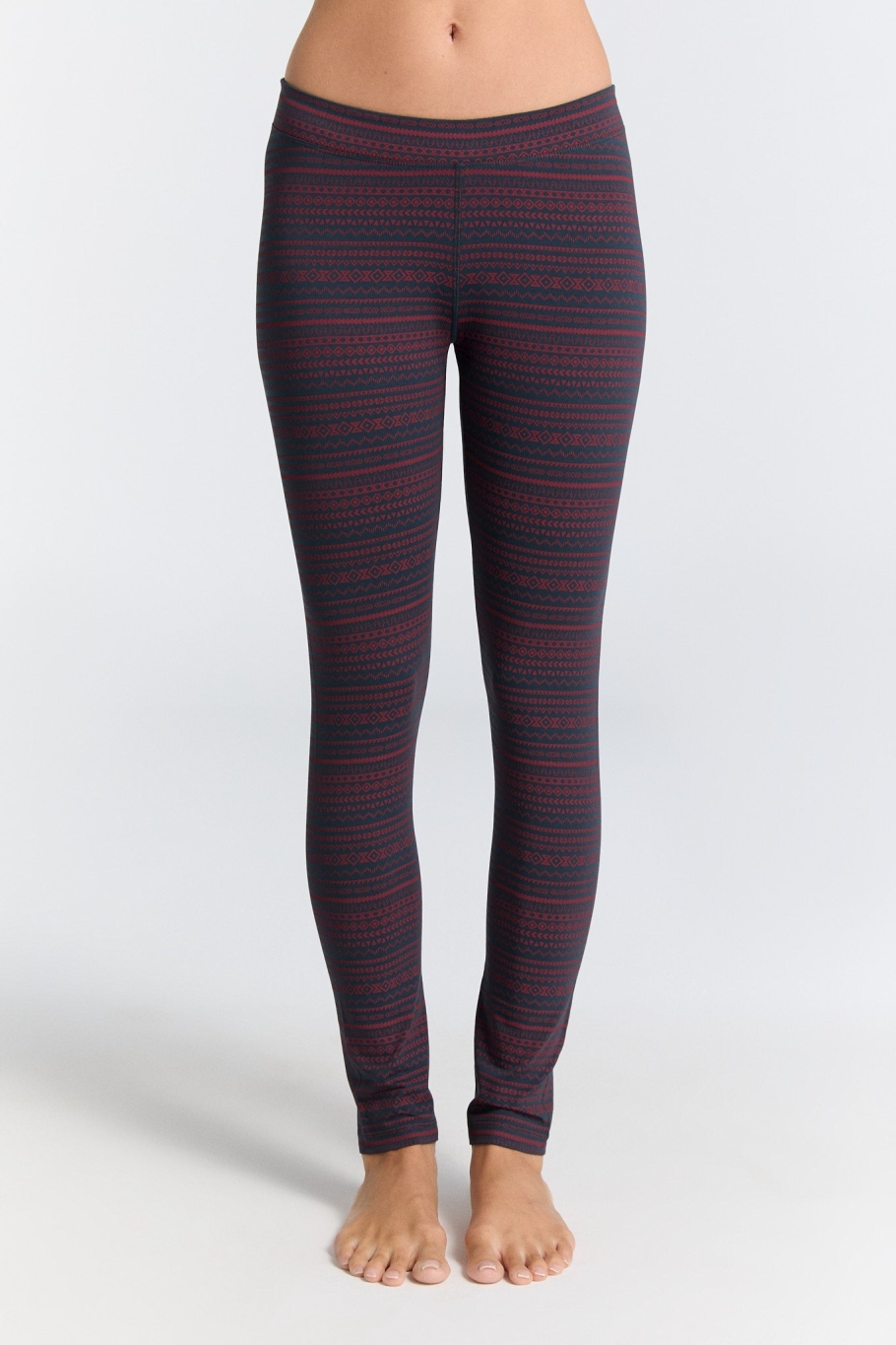Leela Cotton womens vegan Leggings Tibet Red/ Navy Geometric