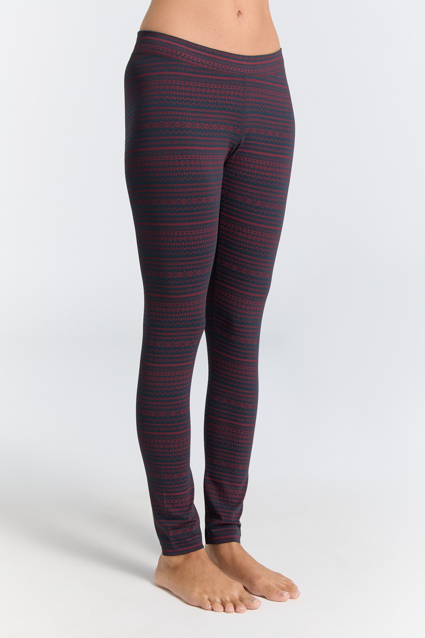 Leela Cotton womens vegan Leggings Tibet Red/ Navy Geometric