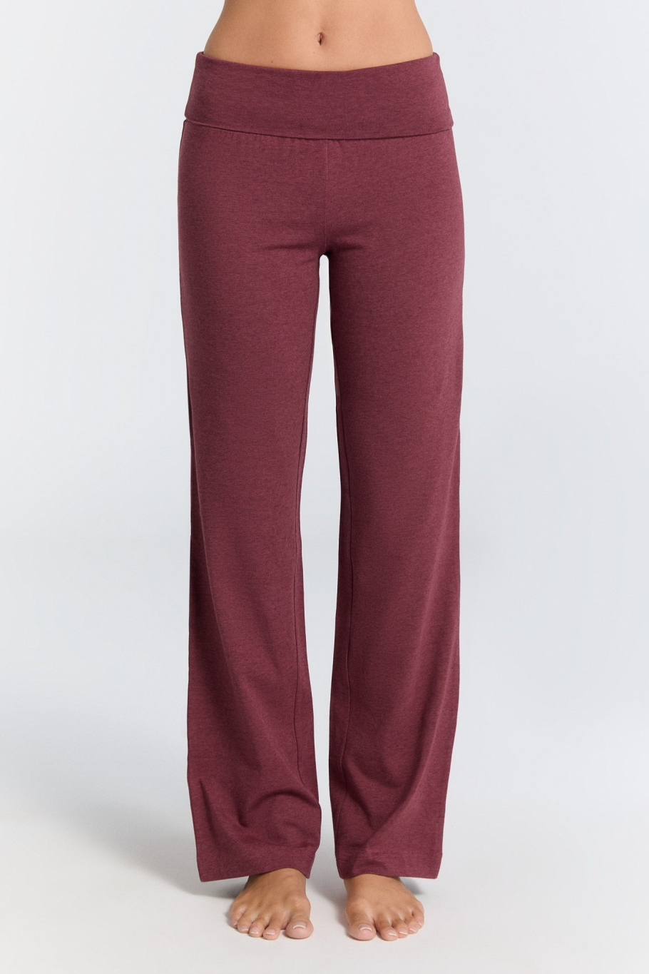 Leela Cotton womens vegan Pants With Fold Over Waistband Coffee Rust Red
