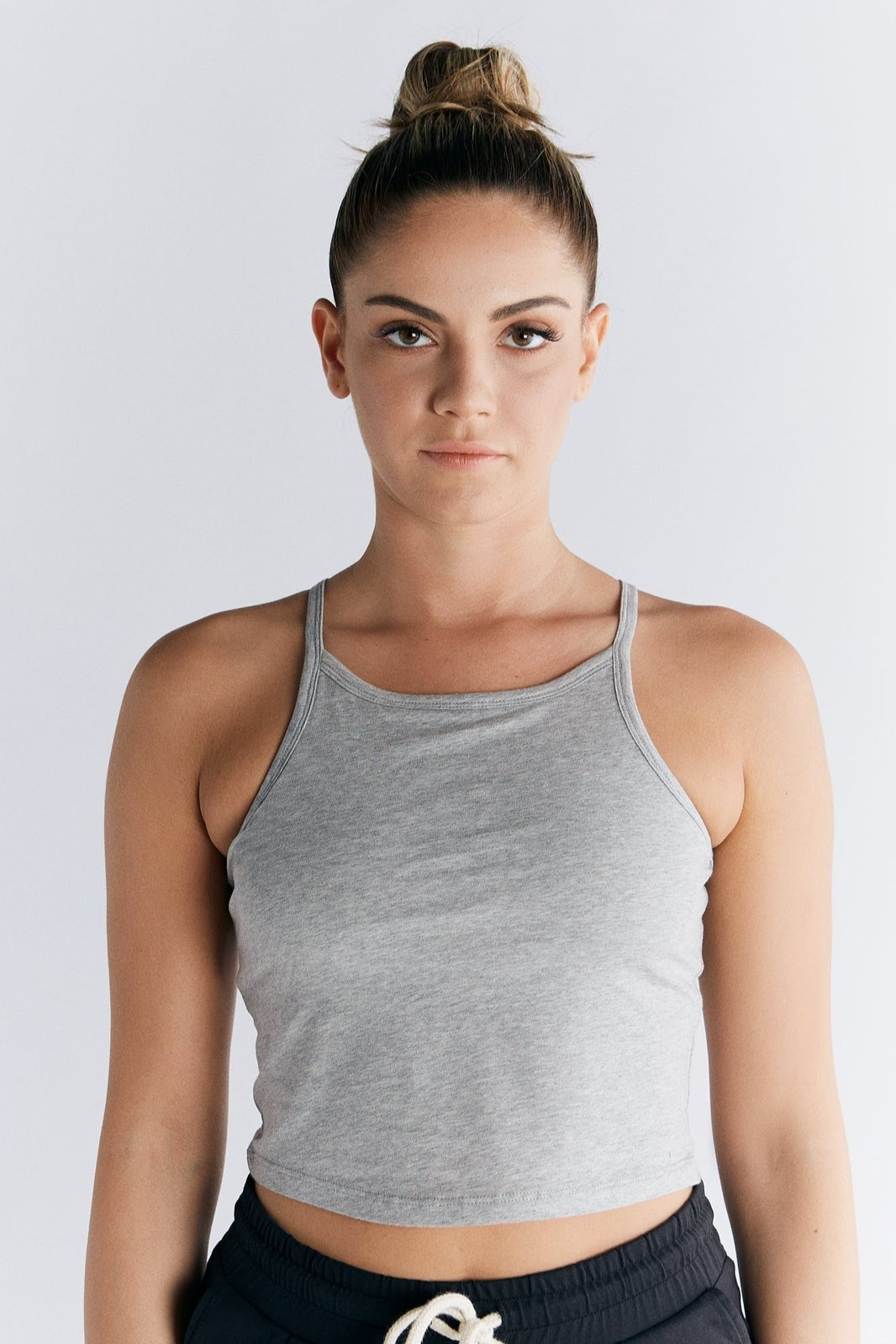 Leela Cotton womens vegan Sports Top Grey Melange