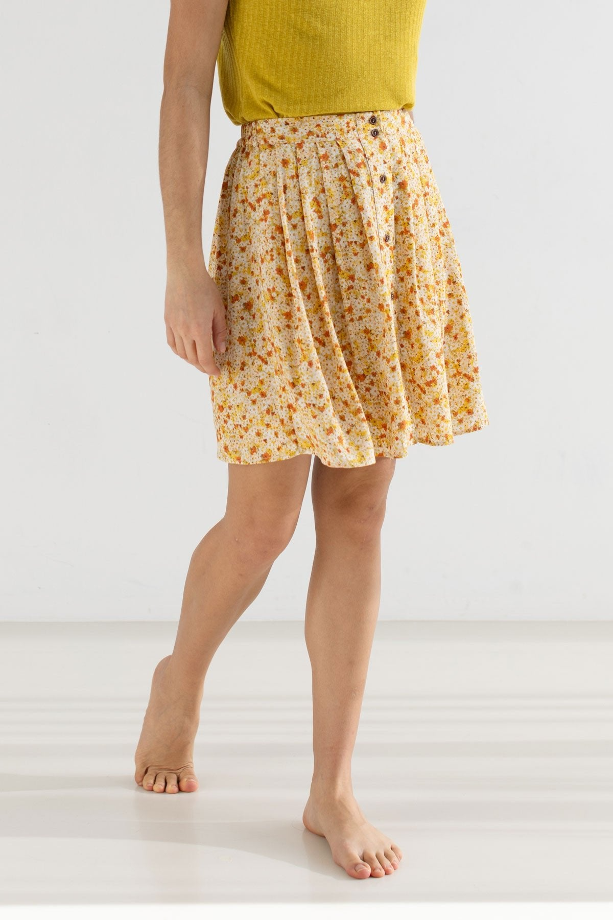 TWOTHIRDS womens vegan Skirt Casayeta Golden Flowers Yellow