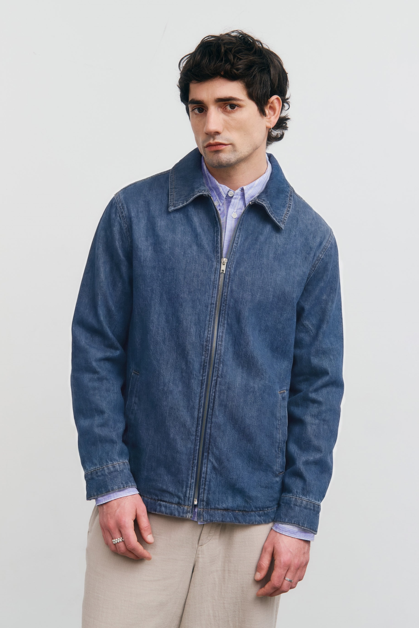 Rotholz Herren vegan Arbeitsjacke Aus Washed Denim Mit ReiÃŸverschluss