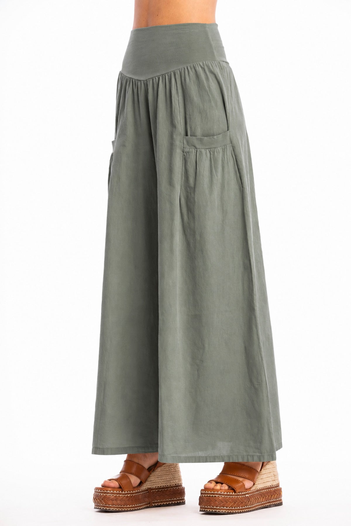 RAVENS VIEW IBIZA Damen vegan Hose Funky Skirt Olivgr&Atilde;&frac14;n