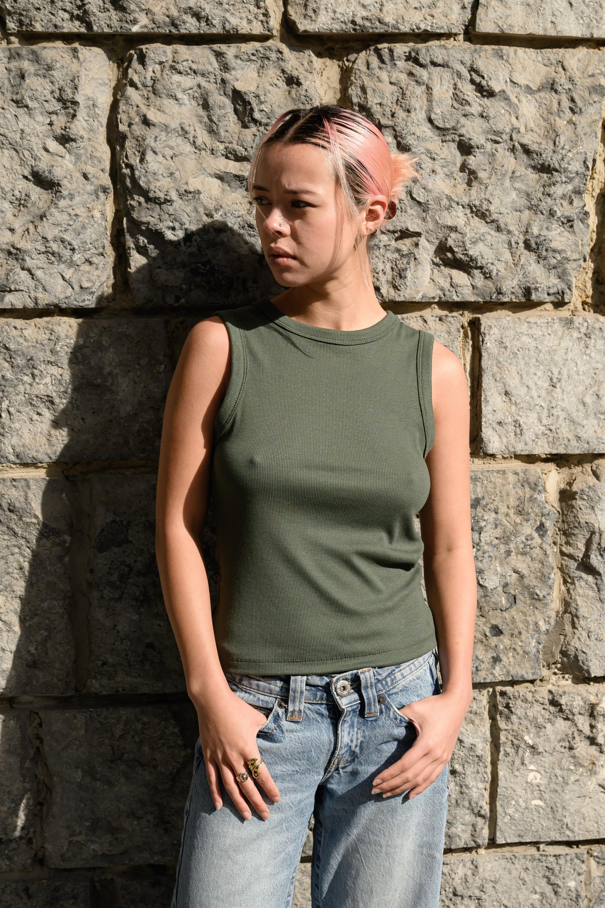 Lucid Collective womens vegan Top Pulse Khaki