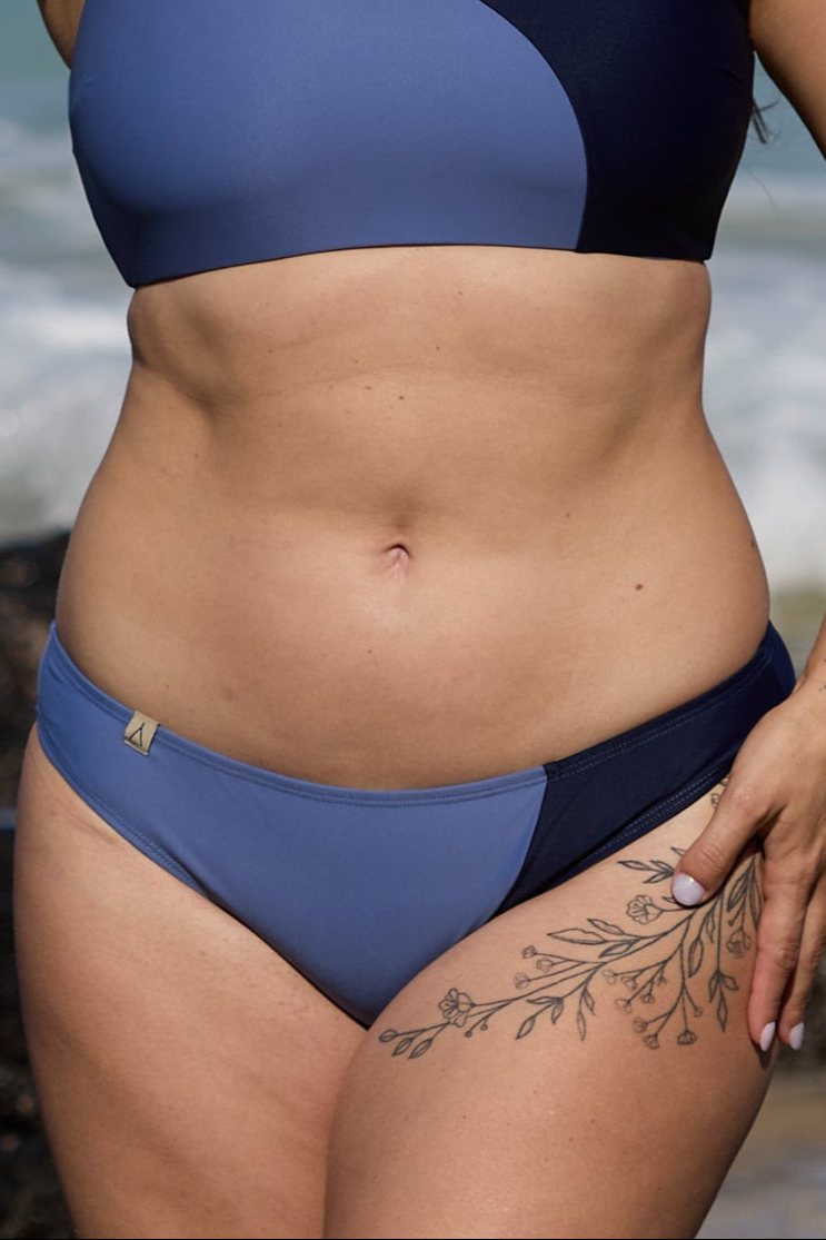 womens vegan Bikini Bottoms Regular Cut Chill Grey Blue/ Dark Blue